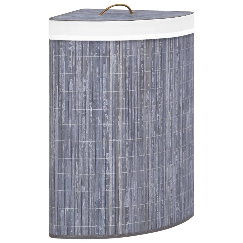 furnicato Wäschekorb Eck-Bambus 52,3x37x65 cm Grau mit herausnehmbarem (1 St), Klappbare Wäschetonne mit Deckelgriff und 60l Fassungsvermögen