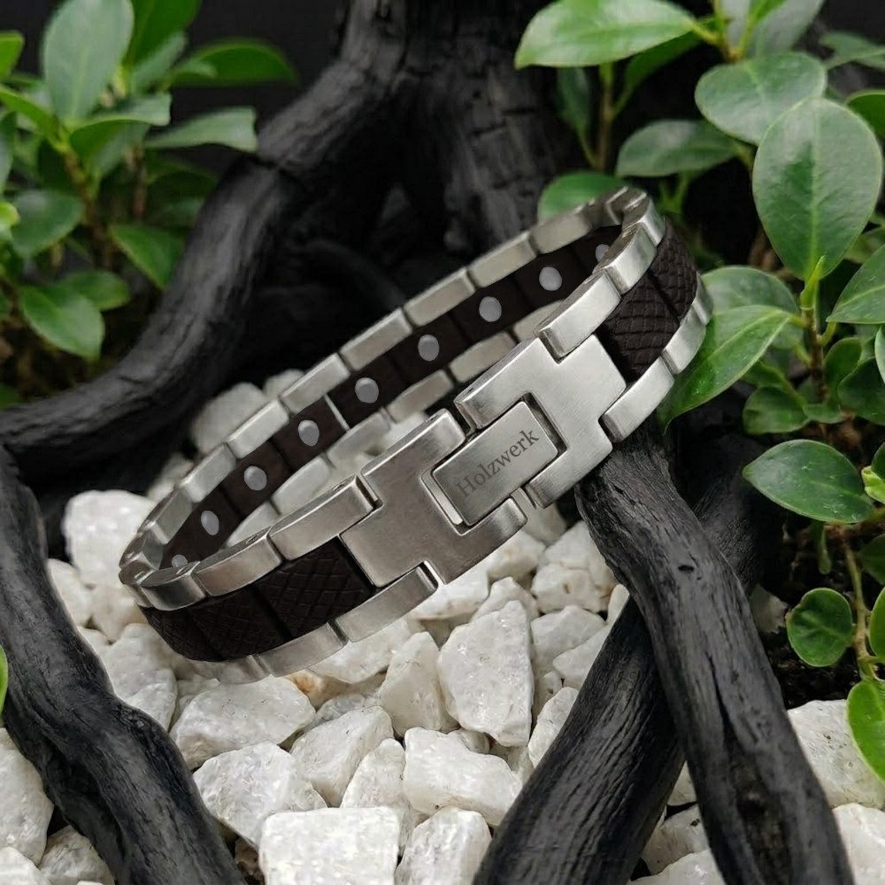 Holzwerk Edelstahlarmband Magnet Holz Armband, Armkette Gliederarmband, inklusive Armbandkürzer, Holz Unikate, ideal auch als Geschenk