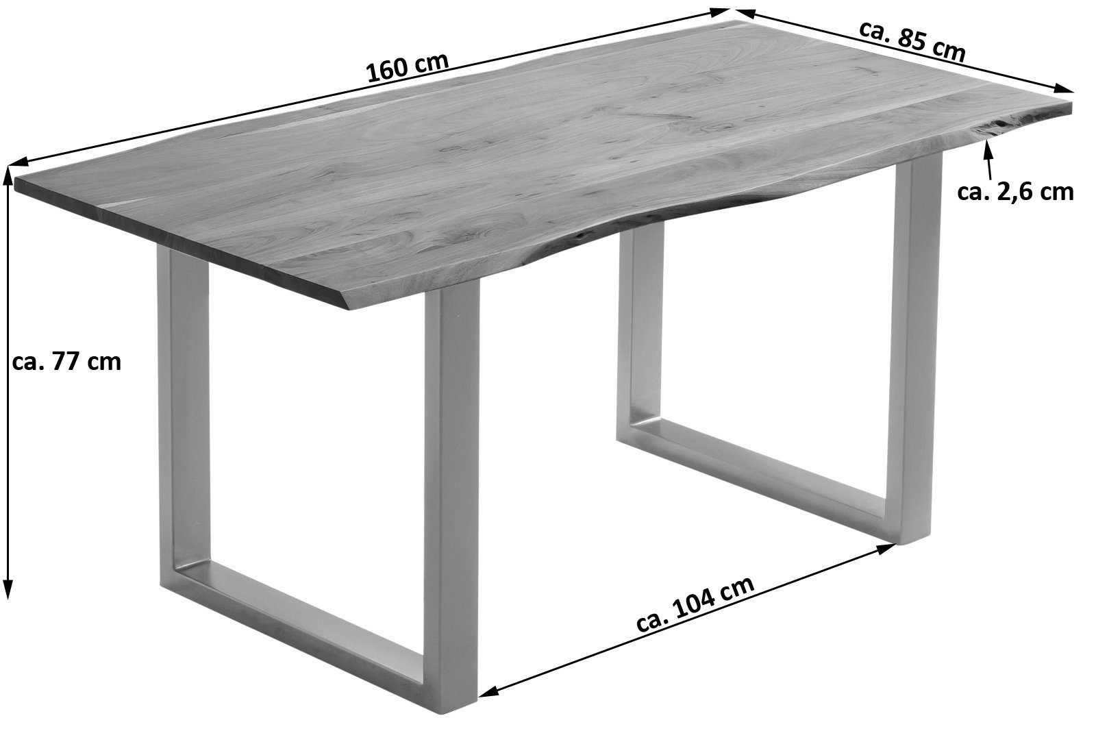 SAM® Essgruppe Alterius, massives Akazienholz, mit Baumkante, U-Gestell und Stühlen