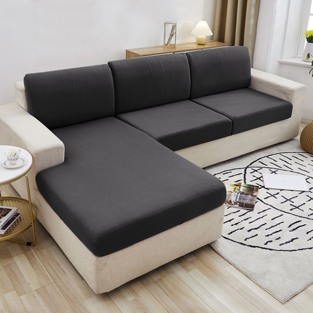 Rosnek Sofahusse 1/2/3 Sitzer Sofa Sitzbezüge Schonbezug, Elastic Stretch Sofasitzbezug, mit elastischer Unterseite