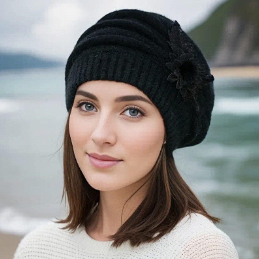Cachito Strickmütze Damen Wollmütze Baskenmütze Winter Warme Mütze Einheitsgröße(52-56cm)
