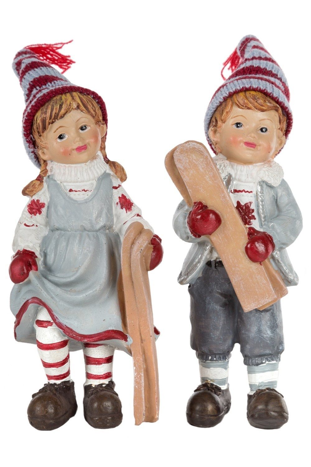 Wohnando Dekofigur Winterkinder mit Ski 2er-Set: Bezaubernde Weihnachtsdekoration