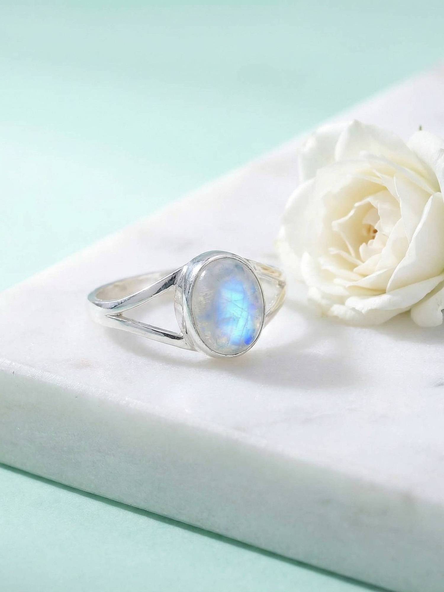 mantraroma Silberring HARDIN aus 925 Silber mit Regenbogen Mondstein (Ring günstig online kaufen