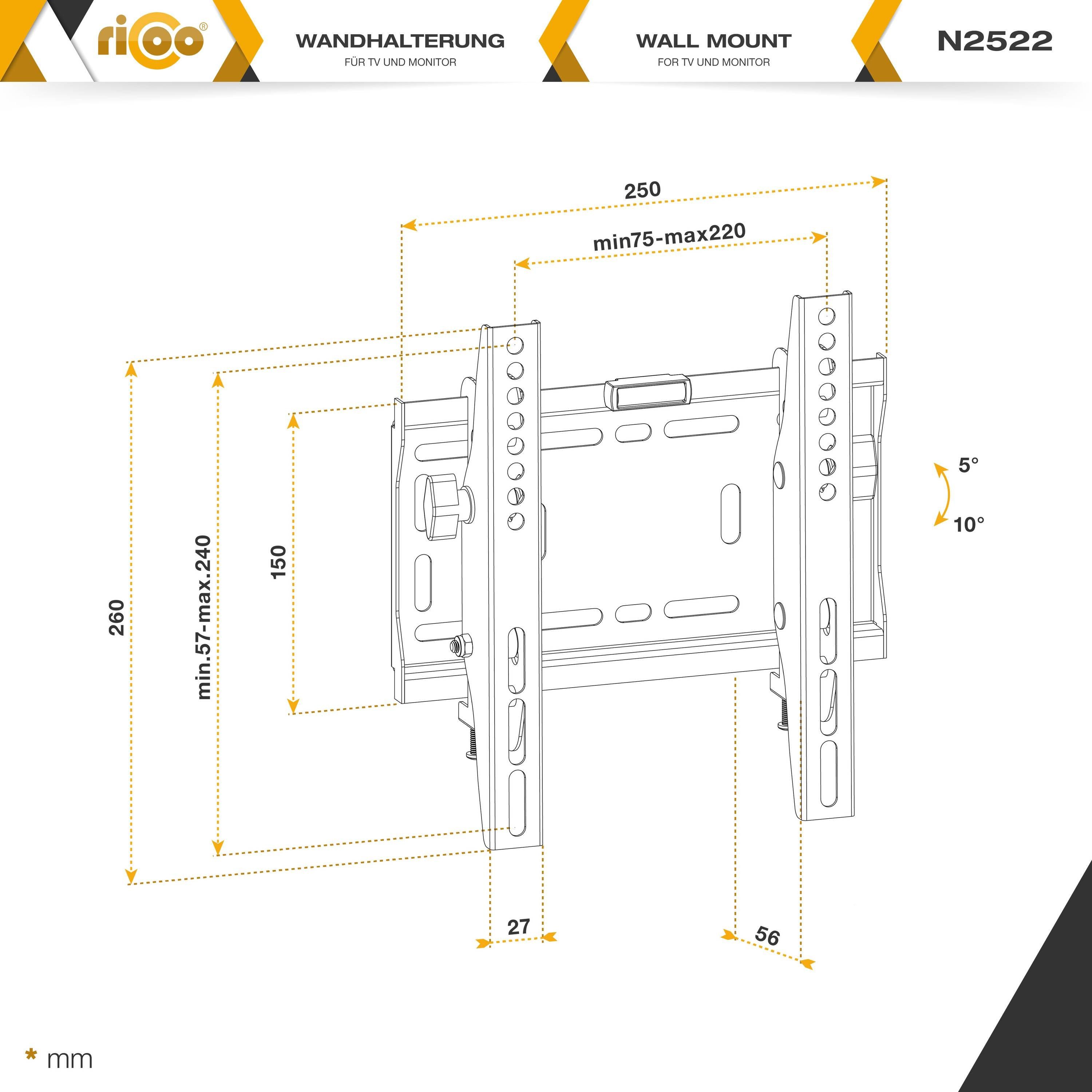 x 200) flach neigbar Halterung VESA (bis N2522 Zoll, Wand curved Fernseher RICOO TV-Wandhalterung, 200 universal 42