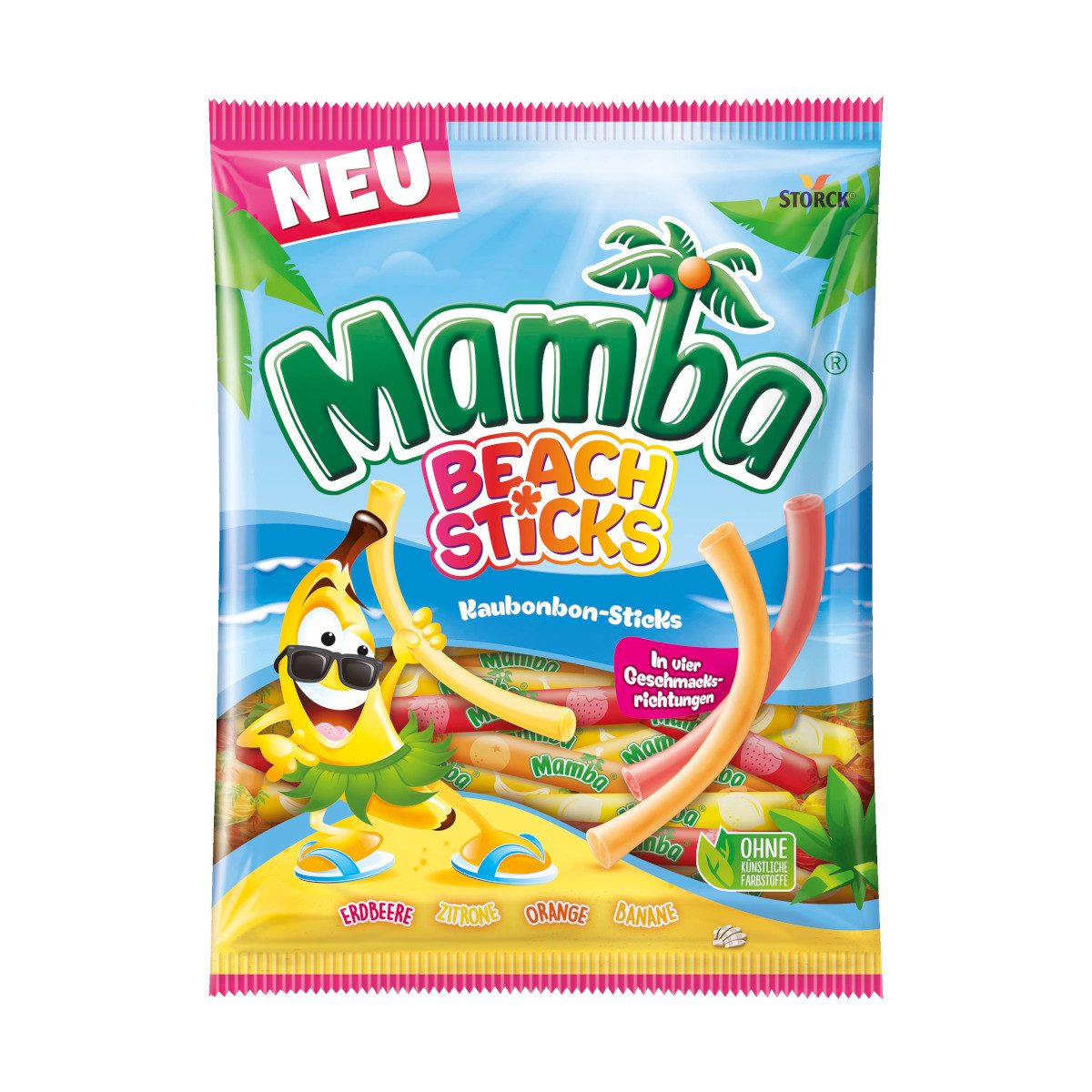 STORCK Süßigkeit, Storck Mamba Beach Sticks Kaubonbon Streifen mit Fruchtgeschmack 160g