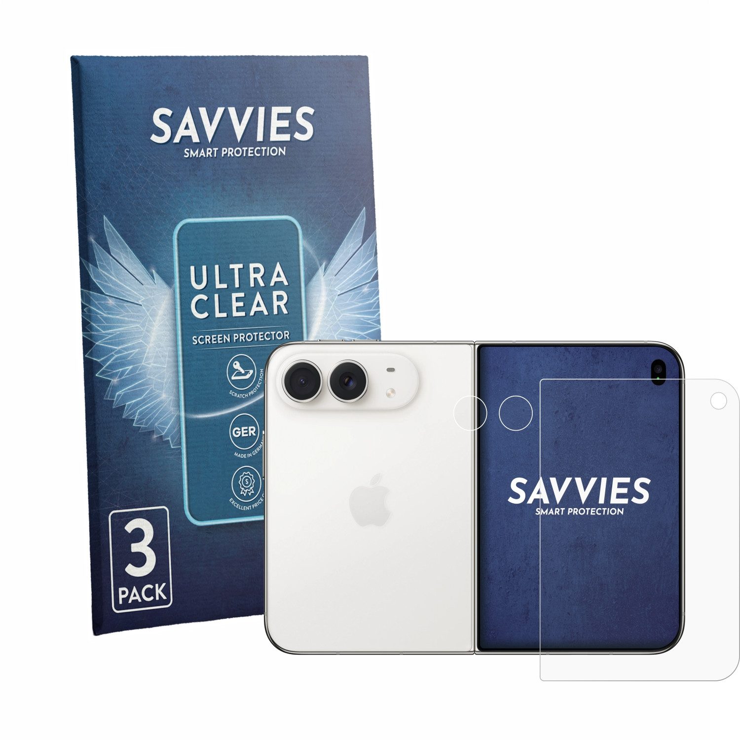 Savvies Displayschutzfolie Schutzfolie für Apple iPhone Duo (Display+Kamera), 6 Stück, Displayschutz Schutz Folie Klar Transparent