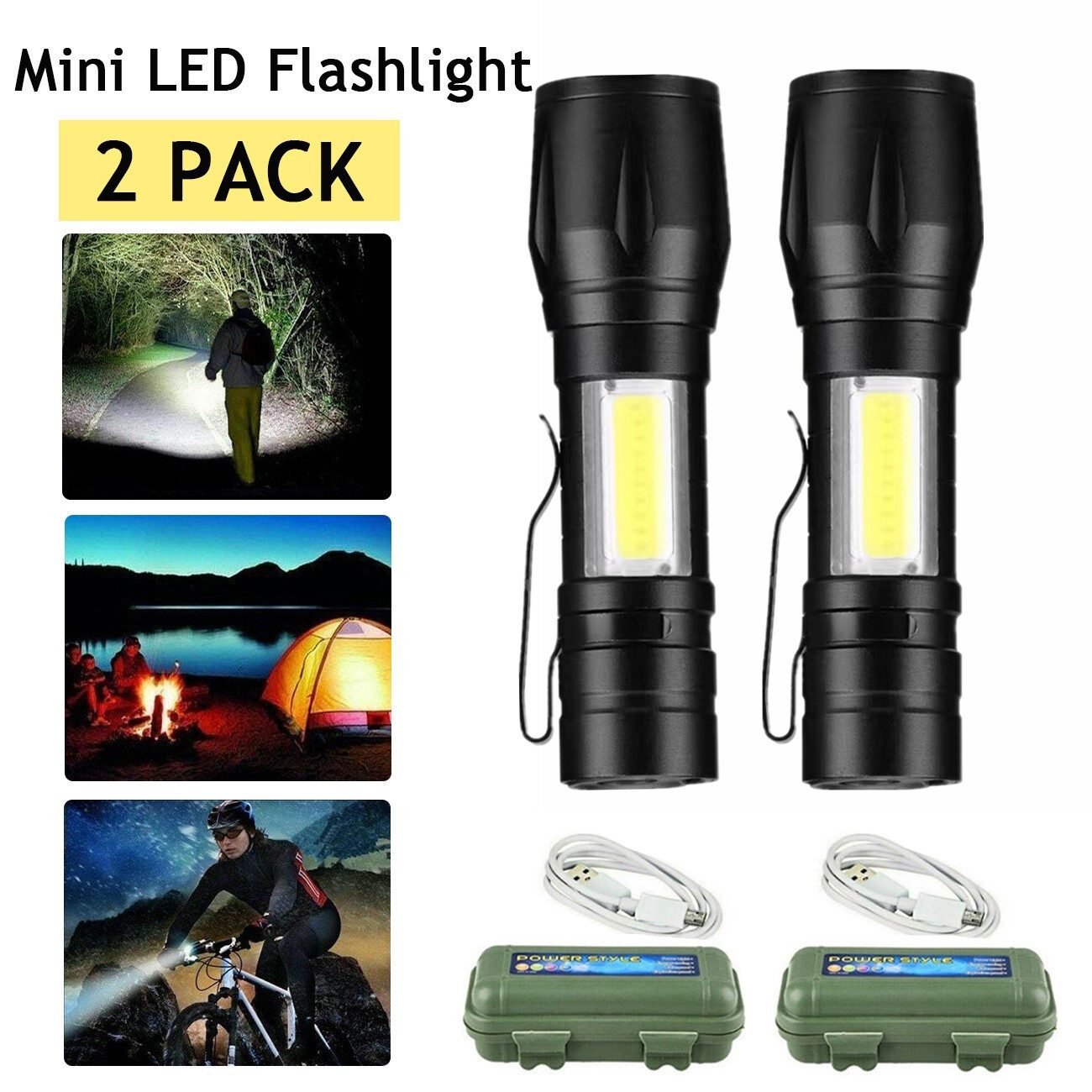 Fine Life Pro Taschenlampe LED-Taschenlampe, 2 Stück, klein, wiederaufladbar, für Camping und Arbeit