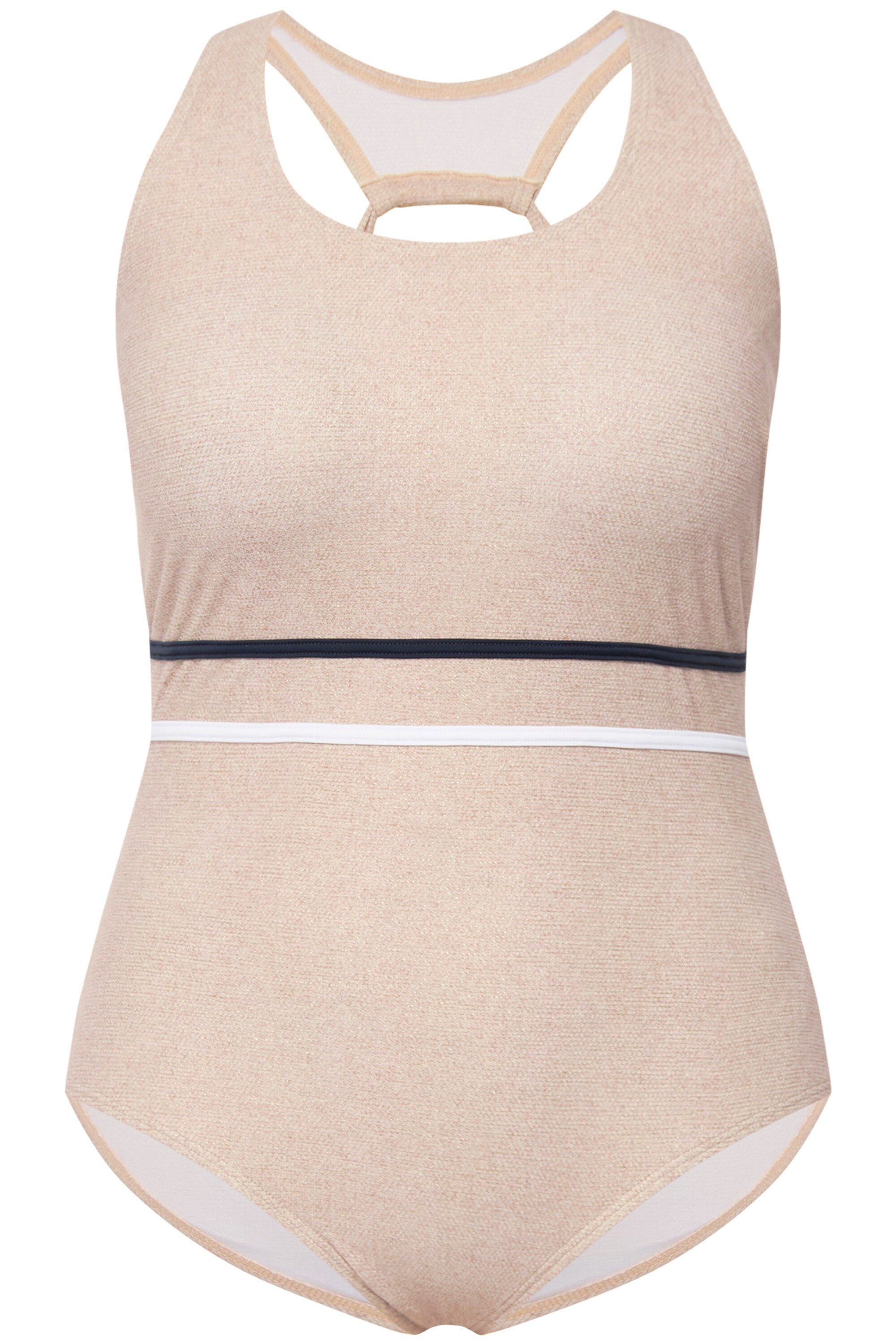 Ulla Popken Badeanzug Badeanzug Juteoptik Softcups Zierknoten günstig online kaufen