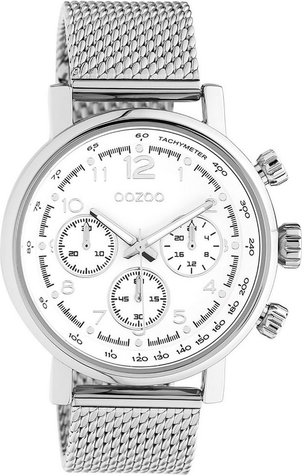 OOZOO Quarzuhr Oozoo Unisex Armbanduhr silber Analog, Damen, Herrenuhr  rund, groß (ca. 42mm) Edelstahlarmband, Casual-Style