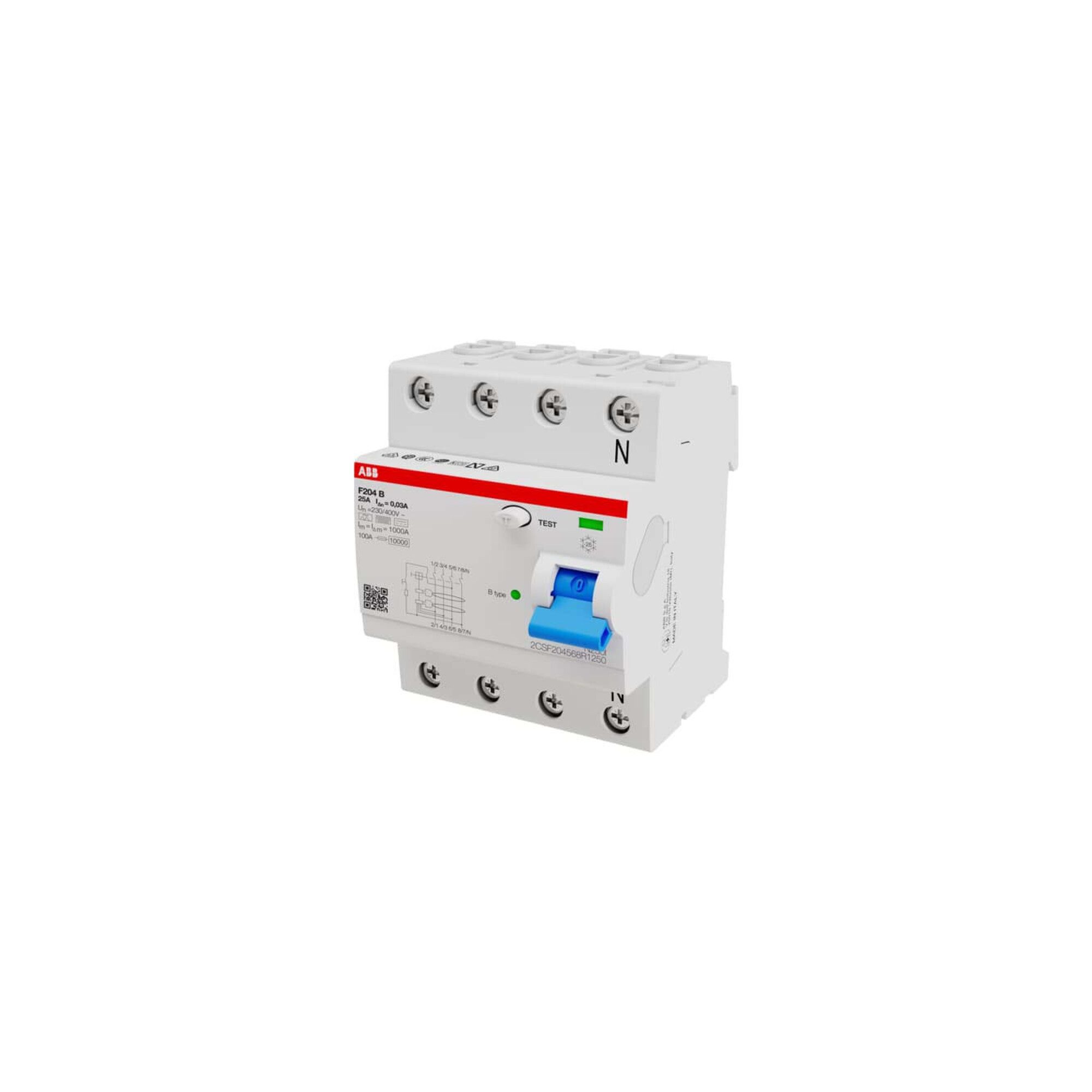 ABB Schalter ABB Stotz S&J FI-Schutzschalter TypB 4P 25A, 30mA, 3kA, 4TE F204B-25/0