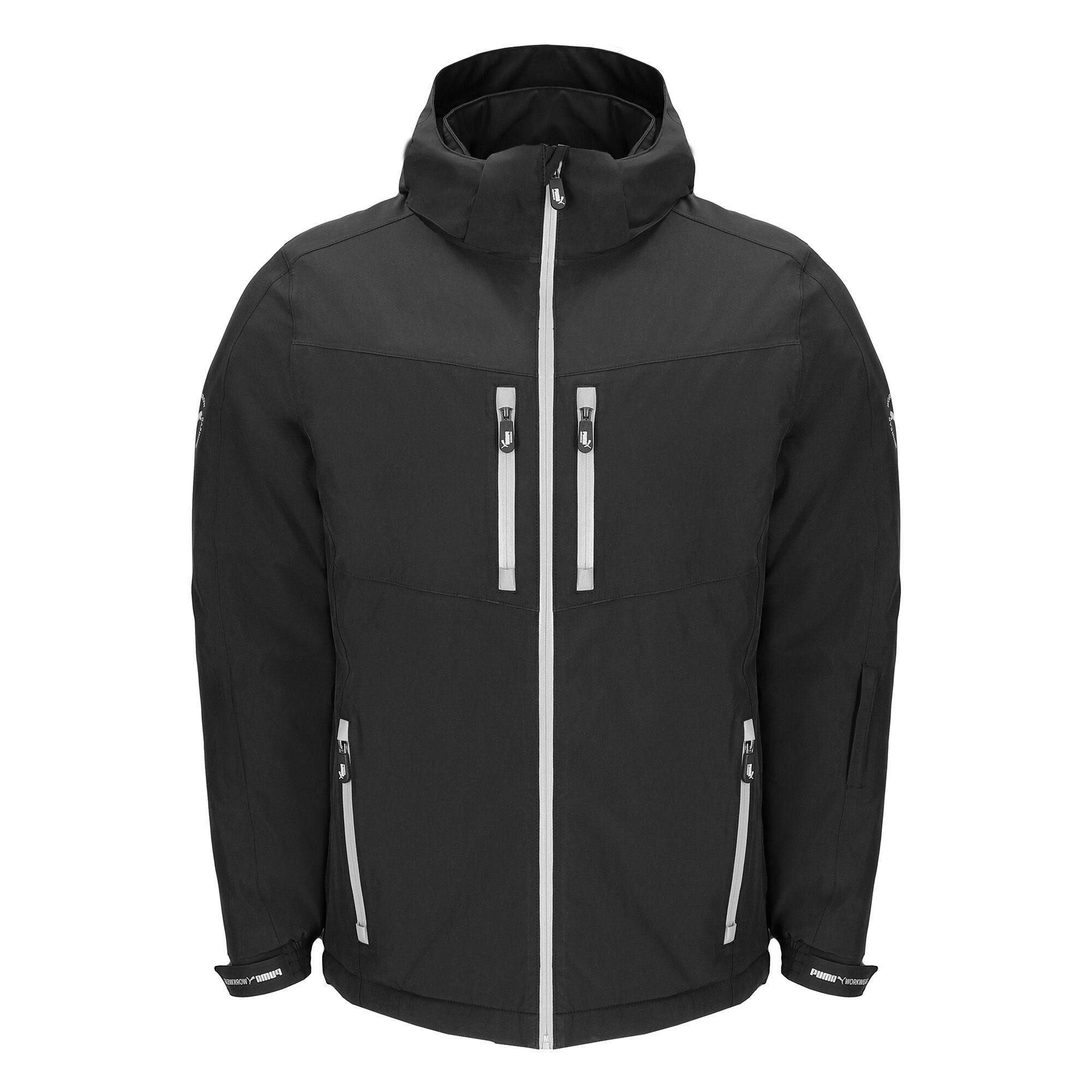 PUMA Workwear Winterjacke Herren - Gefütterter Windbreaker mit abnehmbarer Kapuze Wasser- & Windabweisend - Gummizug am Ärmelsaum - Verlängerter Rücken