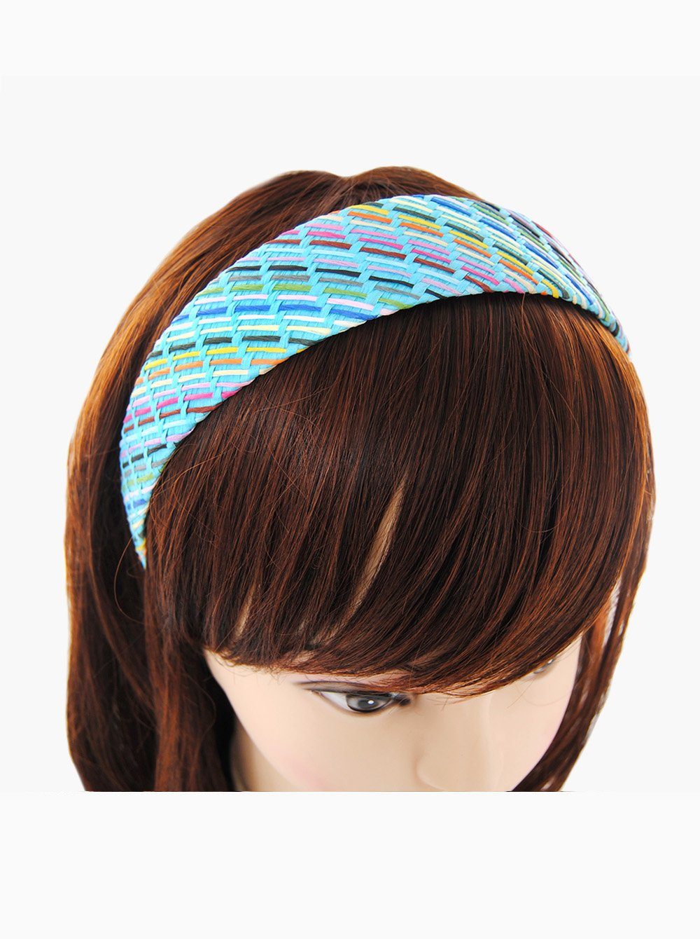 Sommerlich Oberfläche, Haarreif Damen Blau-Bunt Haareifen axy in mit Haarreif geflochtener Haarband Bast-Optik Breiter