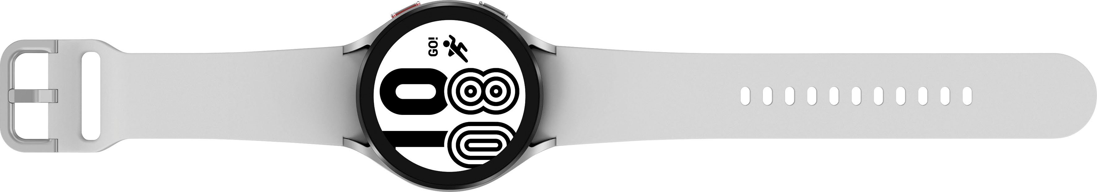 Samsung Galaxy Tracker, Silber 4 Watch LTE | Gesundheitsfunktionen Zoll, Google), Smartwatch silber Wear Uhr, by Fitness Fitness OS 44mm (1,4