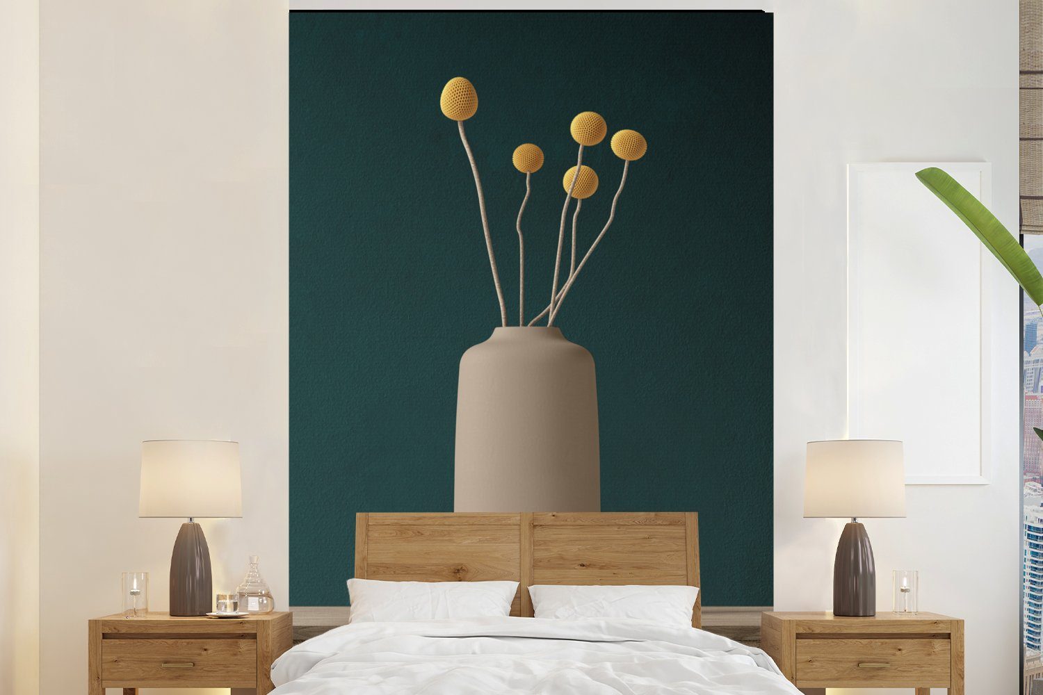 MuchoWow Fototapete Stilleben - Blumen - Gelb, Matt, bedruckt, (3 St), Montagefertig Vinyl Tapete für Wohnzimmer, Wandtapete