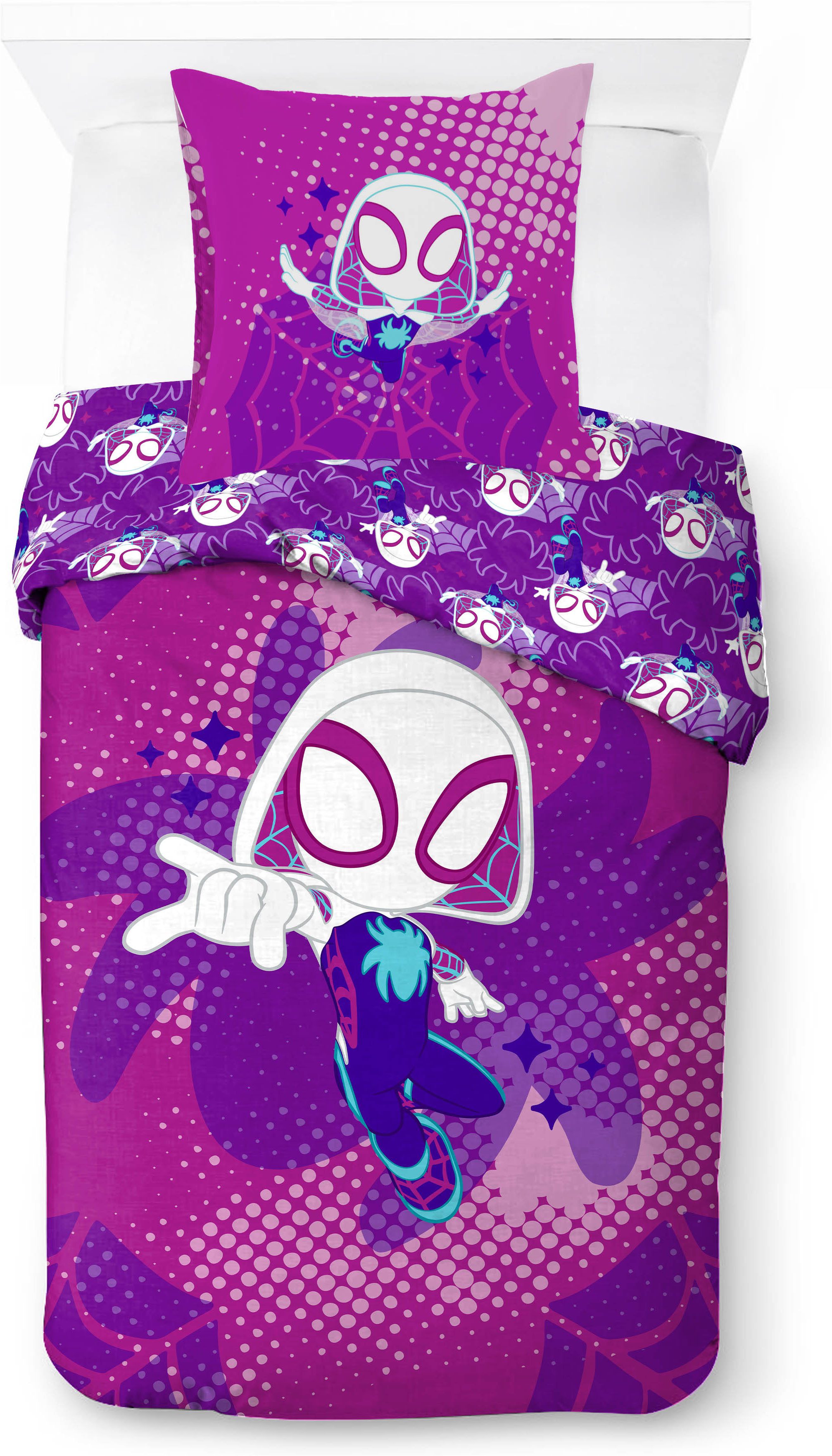 MARVEL Bettwäsche Marvel Spidey & His Amazing Friends Ghost, Baumwoll-Leinen Mix, 2 teilig