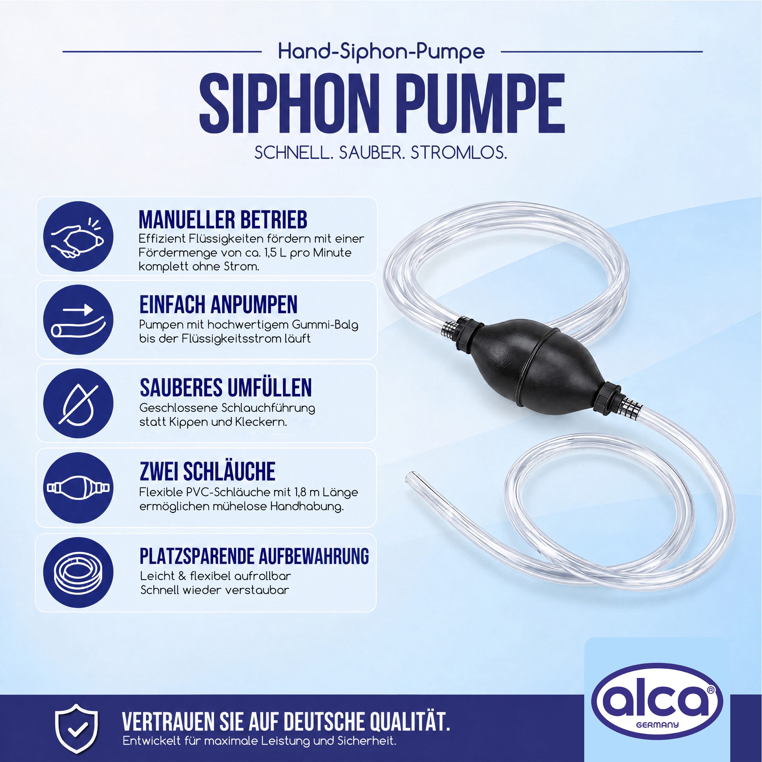alca Siphonzange Kraftstoffpumpe Siphonpumpe Handpumpe mit Schlauch Auto Flüssigkeiten, 1-tlg., Mit Gummi-Balg – Bild 2 von 5