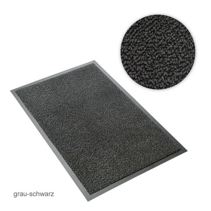 Fußmatte Sauberlaufmatte grau-schwarz meliert 60 x 90 cm Metzker® rechteckig Höhe: 7 mm 60x90cm - grau-schwarz meliert
