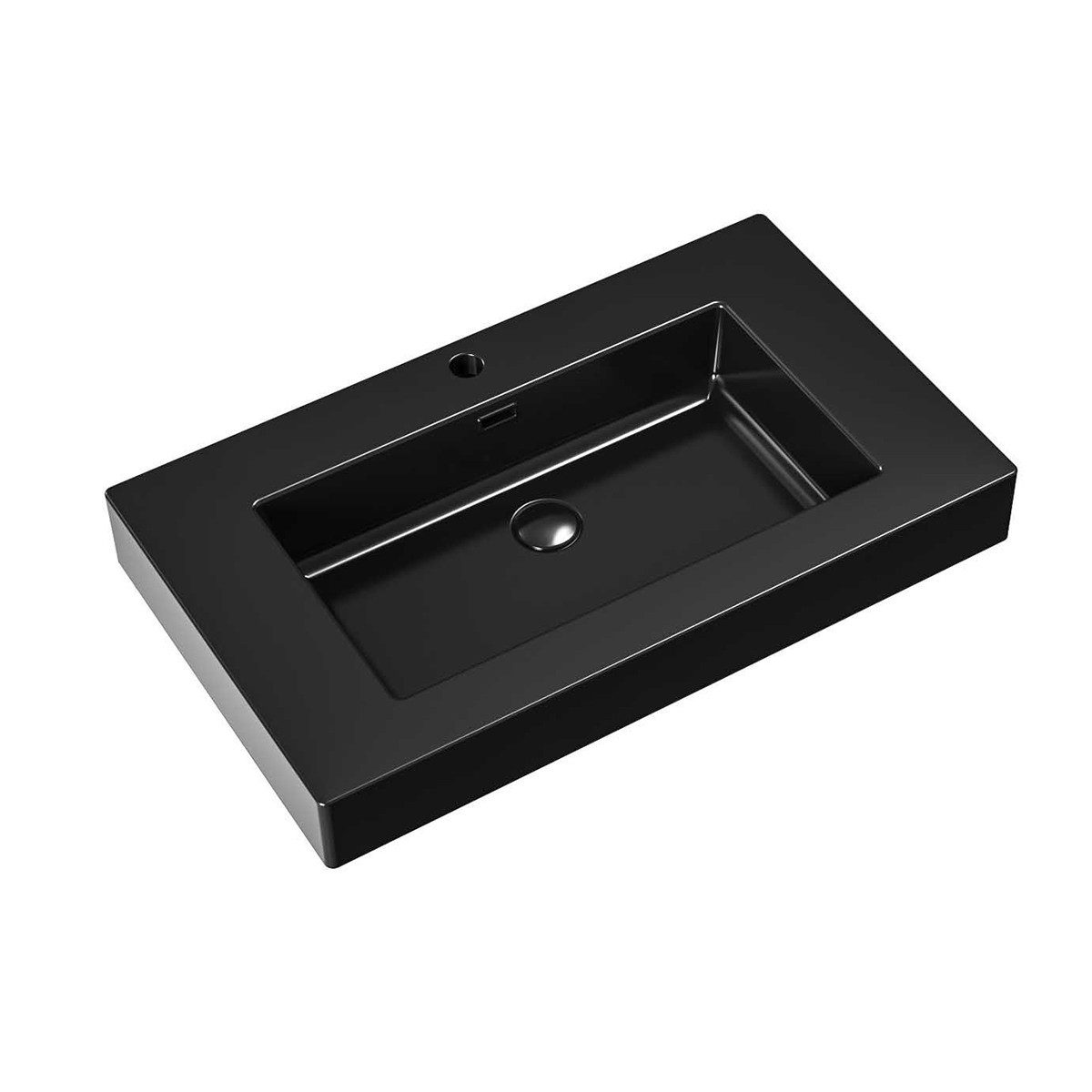 Belvit Waschbecken BV-WB3989 (einzel, 1-St), BELVIT Aufsatzwaschbecken 80 cm Mattschwarz Mineralguss mit