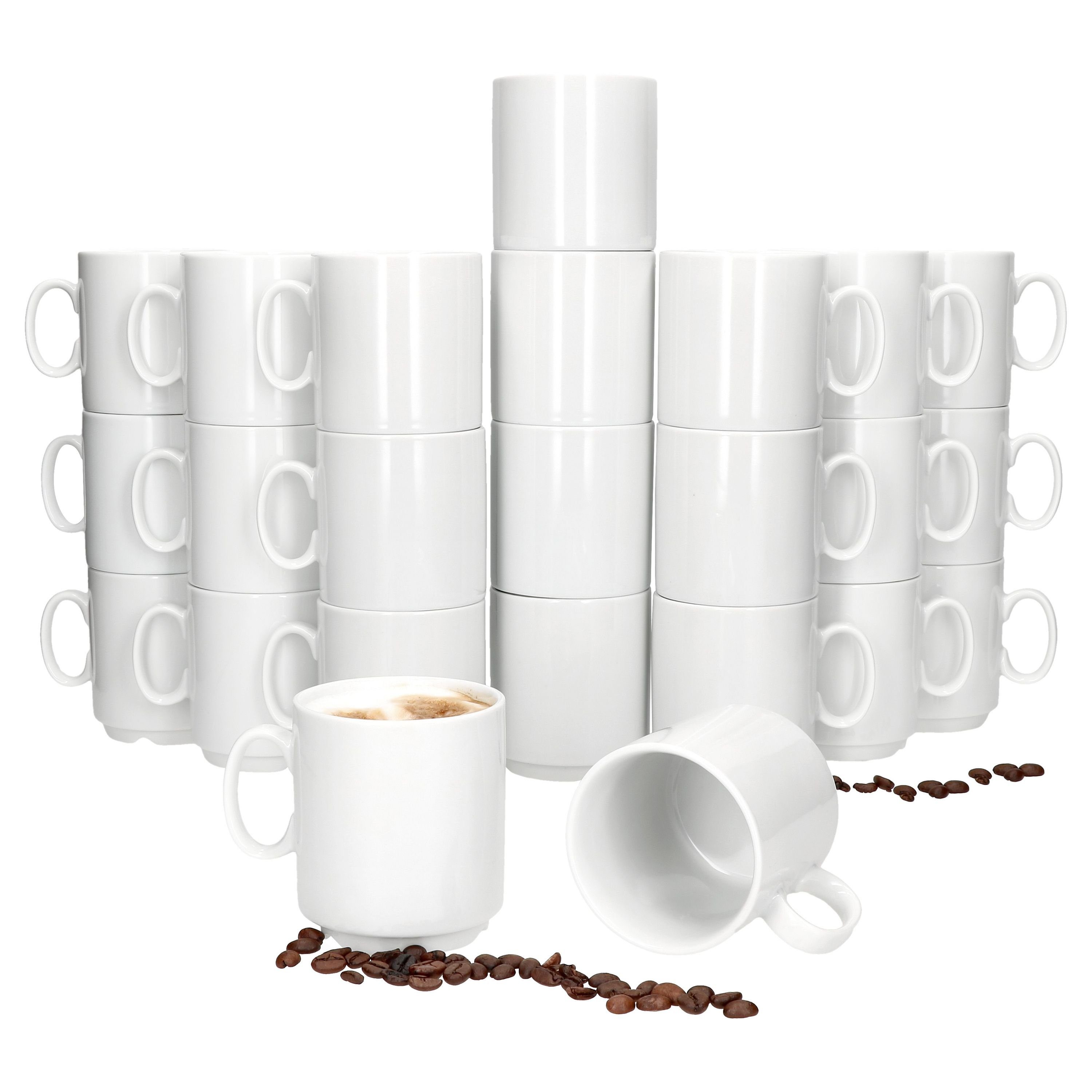 MamboCat Becher 24er Set Event Kaffeebecher 250ml weiß Porzellan-Tassen  stapelbar, Porzellan