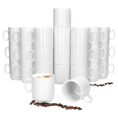 MamboCat Becher 24er Set Event Kaffeebecher 250ml weiß Porzellan-Tassen stapelbar, Porzellan