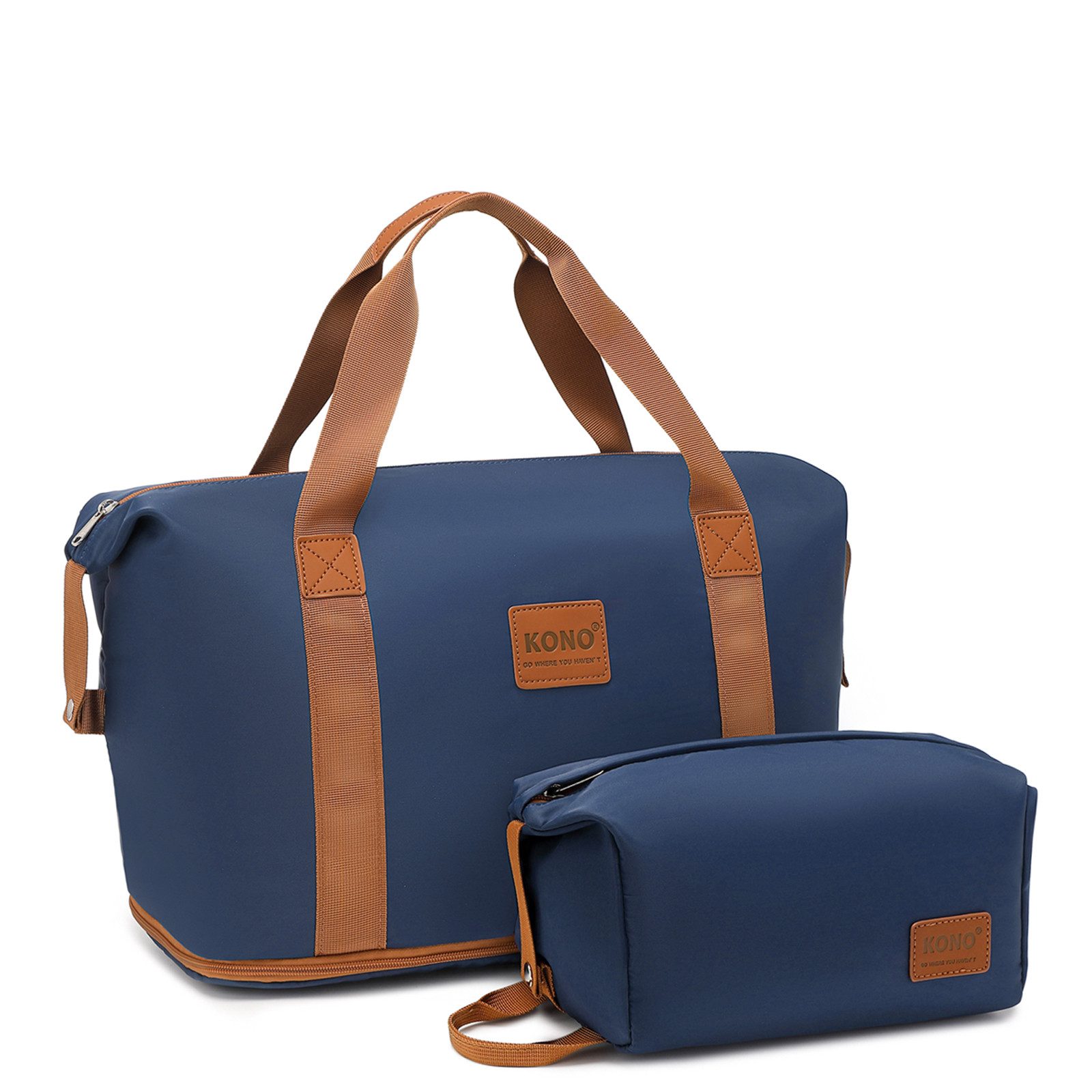 KONO Reisetasche 2-in-1 Set: Erweiterbare Handgepäck-Tasche (36L) + Kosmetiktasche, Praktisches und leichtes Design