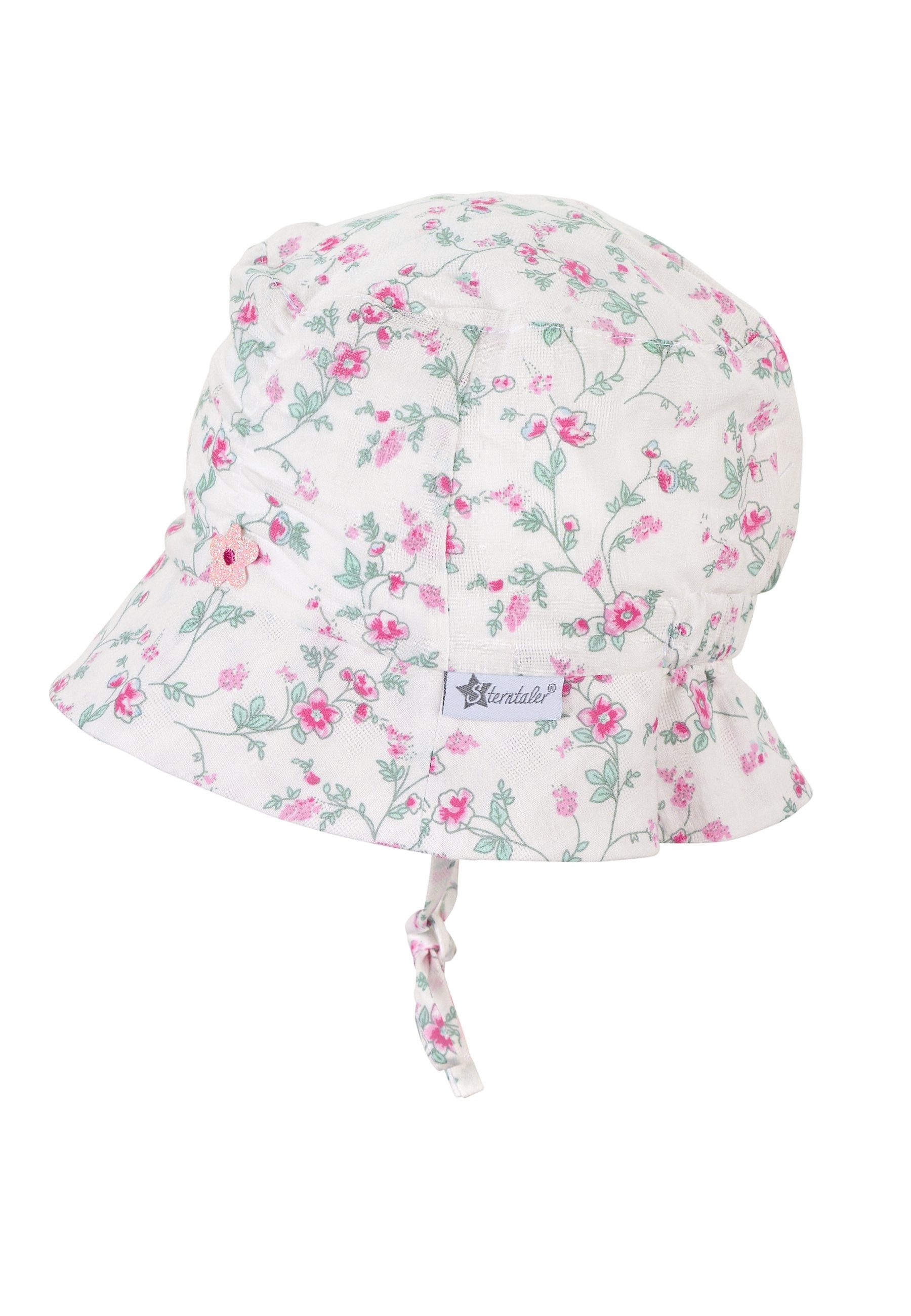 Sterntaler® Schirmmütze Hut Blumen Kinder UV-Schutz Ohrenklappen Farbe Sonnenhut mit weisse Baby bedruckt für Bindeband (1-St., den Sommer) und Sommerhut ideal mit