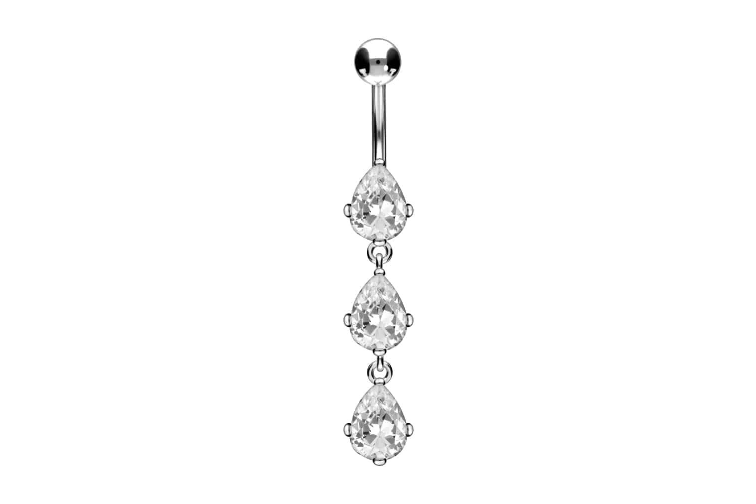 PIERCINGLINE Bauchnabelpiercing Titan Bananabell mit 925er Silber-Design 3 KRISTALLTROPFEN (Bananabells / 1 Stk)