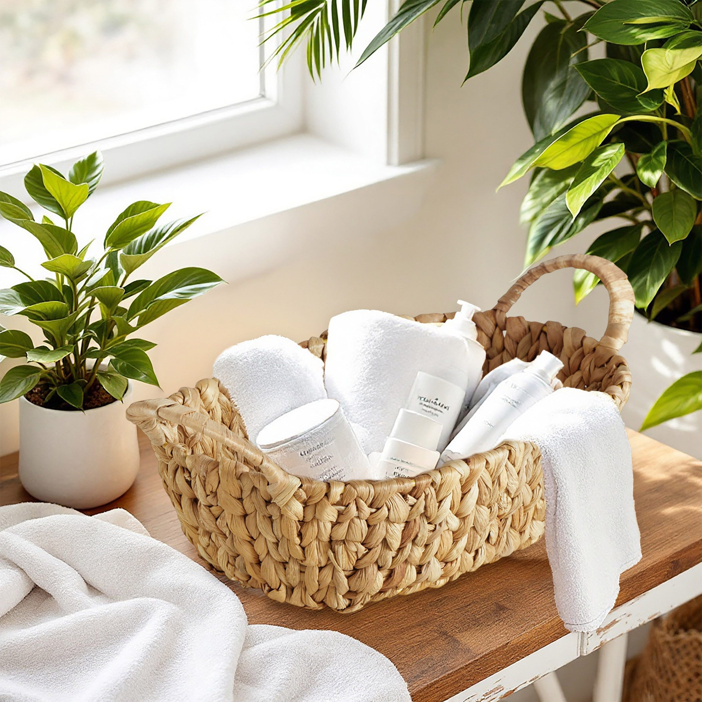 Spetebo Dekokorb Wasserhyazinthe Aufbewahrungskörbchen geflochten (Anzahl, 1 St., 1), mit praktischen Tragehenkeln