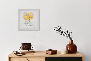 KUNSTLOFT Gemälde Sonnige Blüten 40x40 cm, Leinwandbild 100% HANDGEMALT Wandbild Wohnzimmer