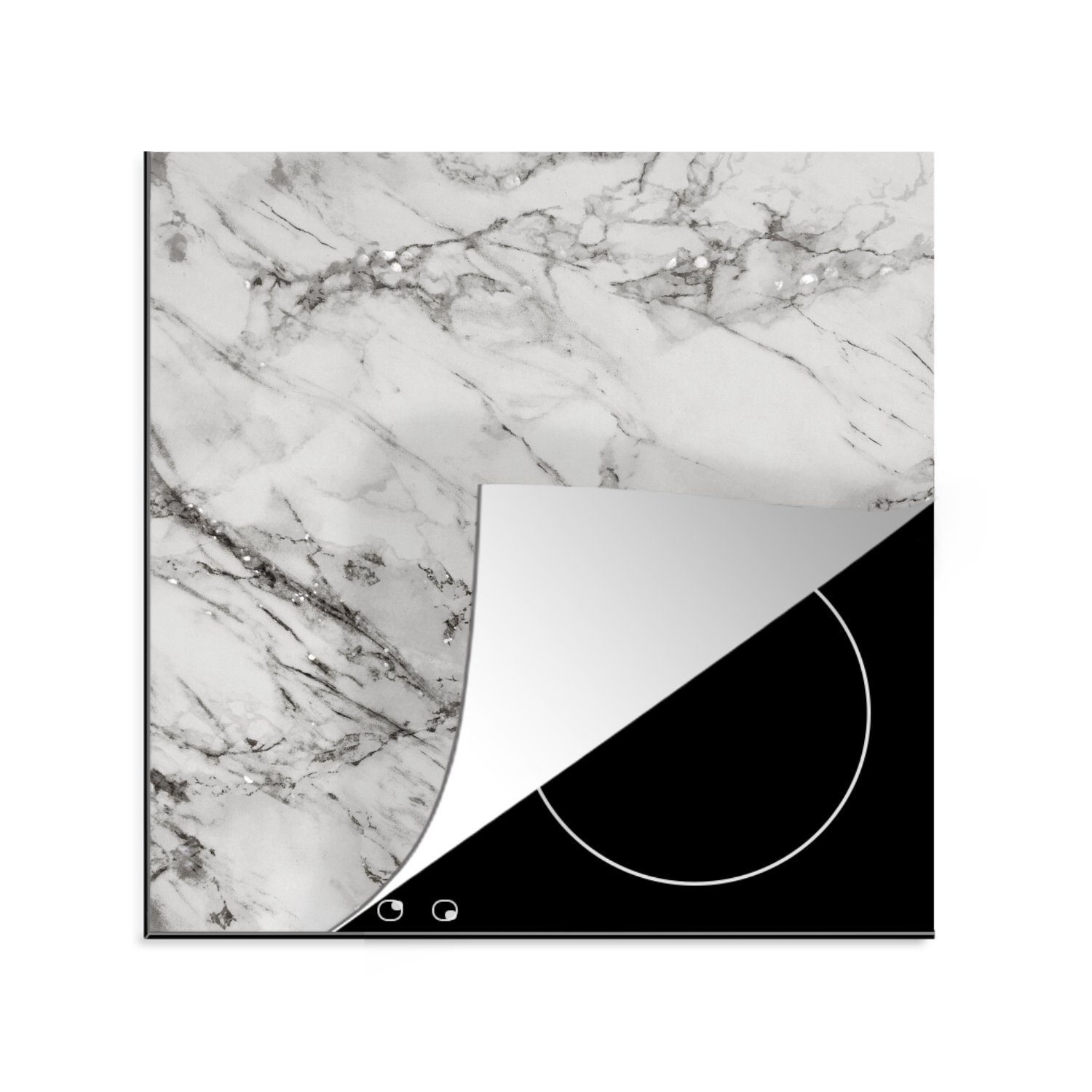 MuchoWow Herdblende-/Abdeckplatte Marmor - Grau - Glitter, Vinyl, (1 tlg), 78x78 cm, Ceranfeldabdeckung, Arbeitsplatte für küche