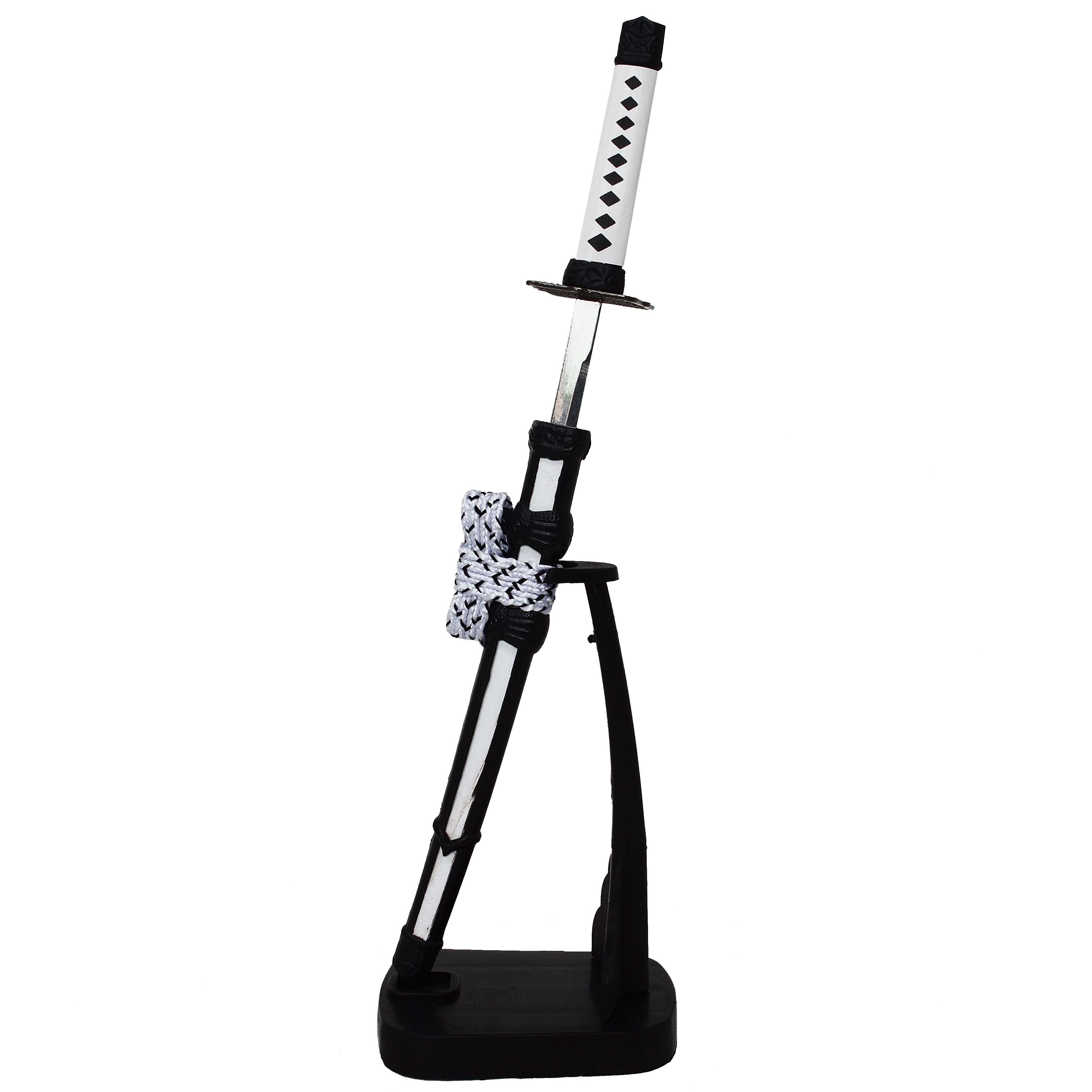 MystiCalls Brieföffner Brieföffner Anime Schwert weiß mit Ständer Schreibtisch Dekoration, Die Klinge ist aus solidem Metall gefertigt.