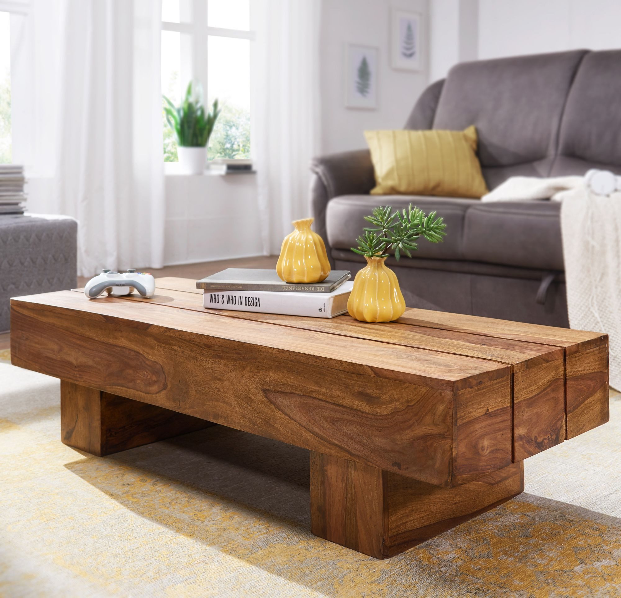 FINEBUY Couchtisch SuVa1490_1 (Massivholz, 120x45x30cm Rechteckig günstig online kaufen