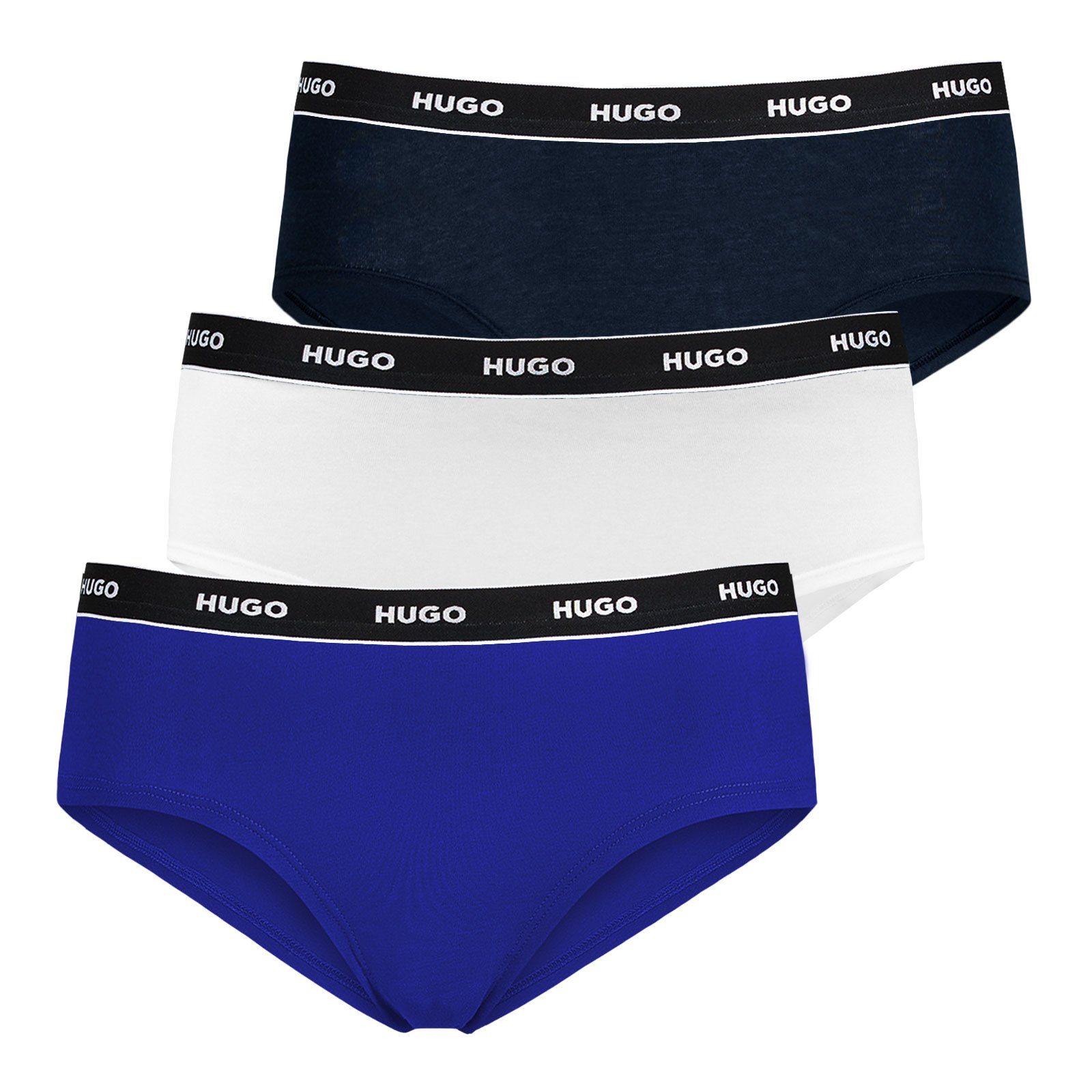 Logobund white / / Stretch 971 (3-St) HUGO blue Cotton Hipster mit navy