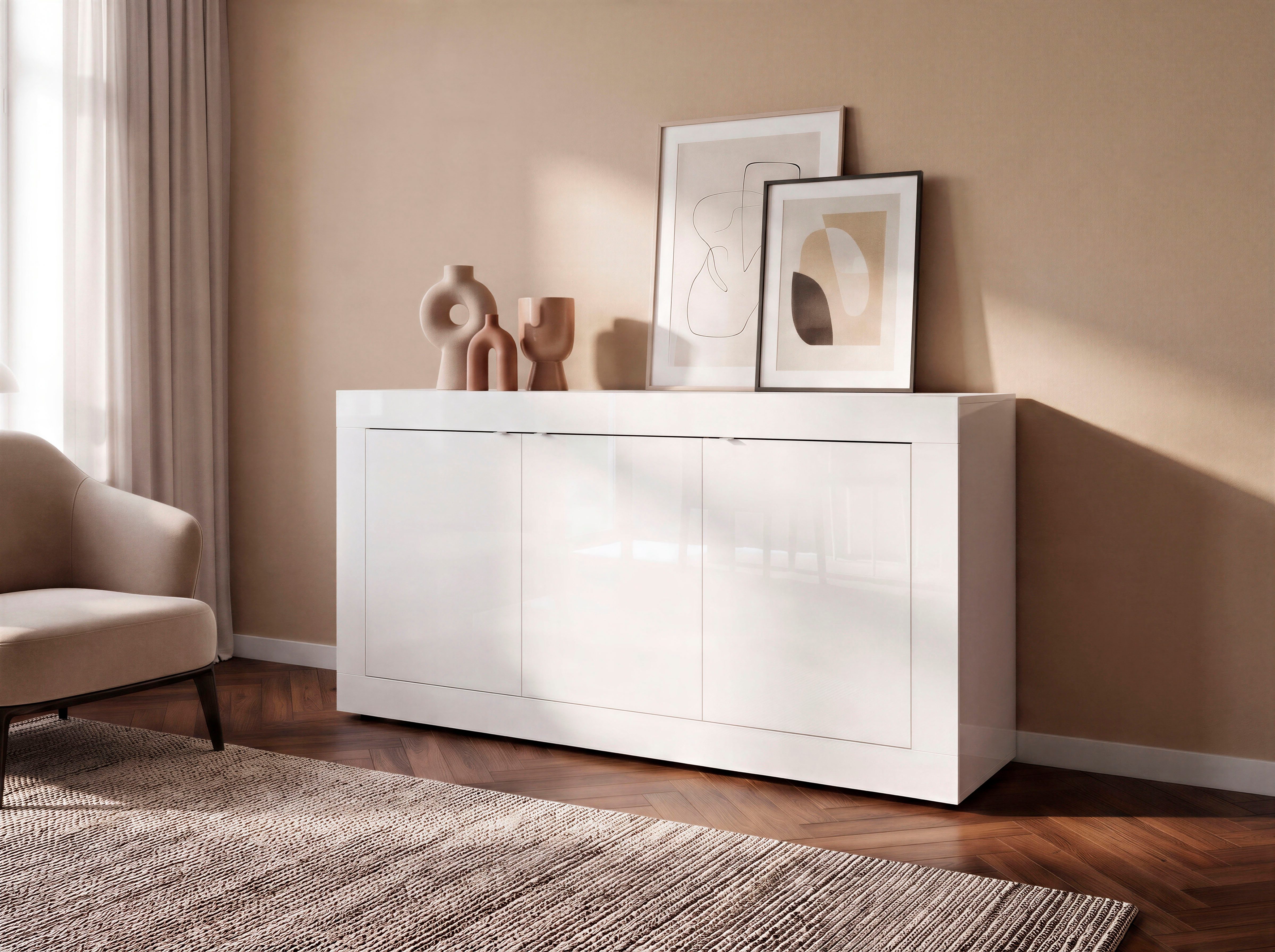 Home affaire Sideboard Basic Breite 160 cm, Kommode 3 Türen, Anrichte, Metallgriff, moderne Rahmenoptik, viel Stauraum, Farbauswahl