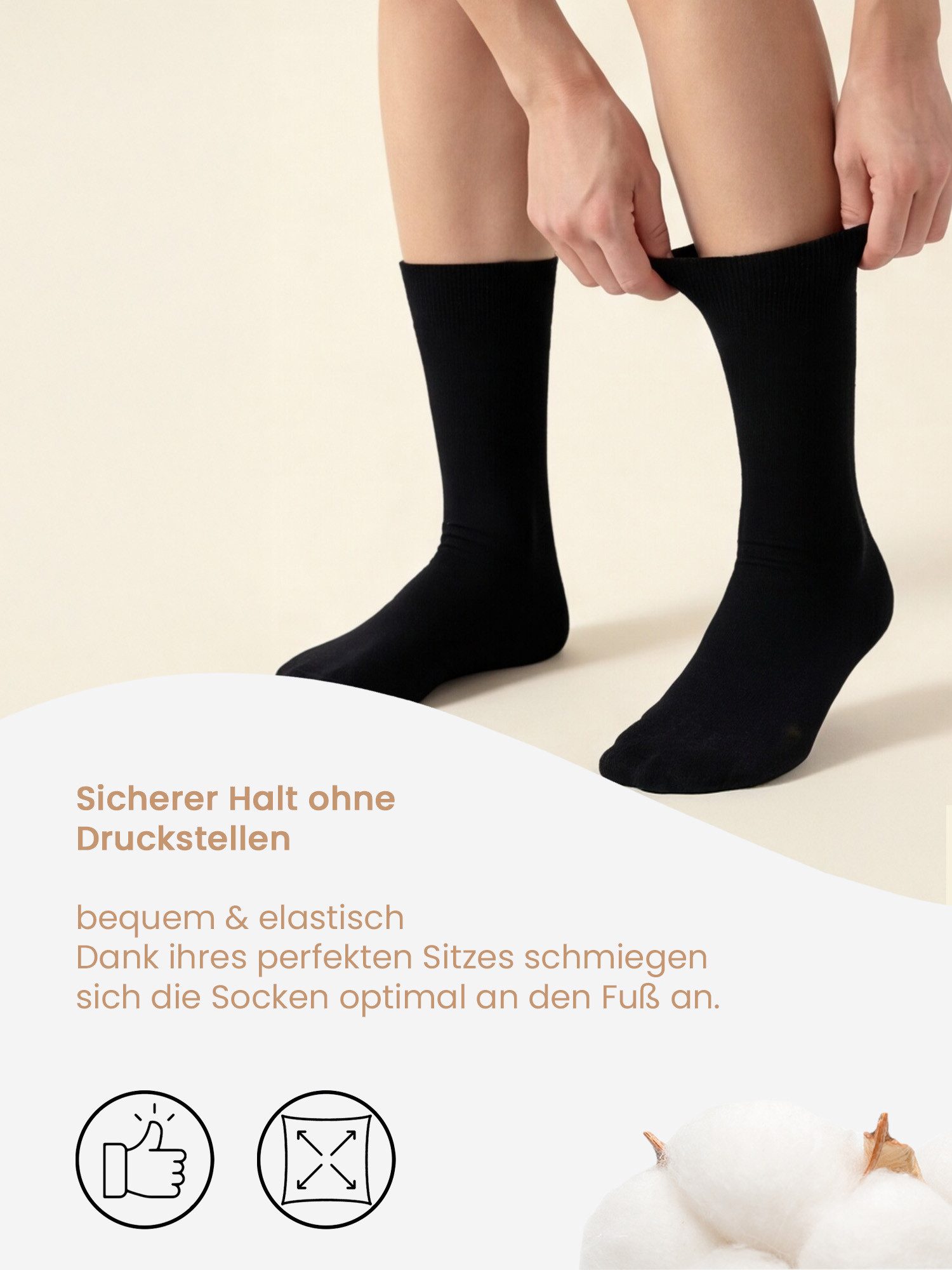 Cotton Prime® Socken Basicsocken ohne Gummibund, Komfortsocken (10-Paar) weiche Baumwollqualität – Bild 3 von 5