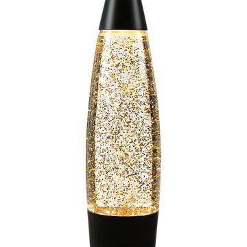 Licht-Erlebnisse Lavalampe TIMMY, Tischleuchte Glitterlampe Schwarz Gold 36 cm Retro Design