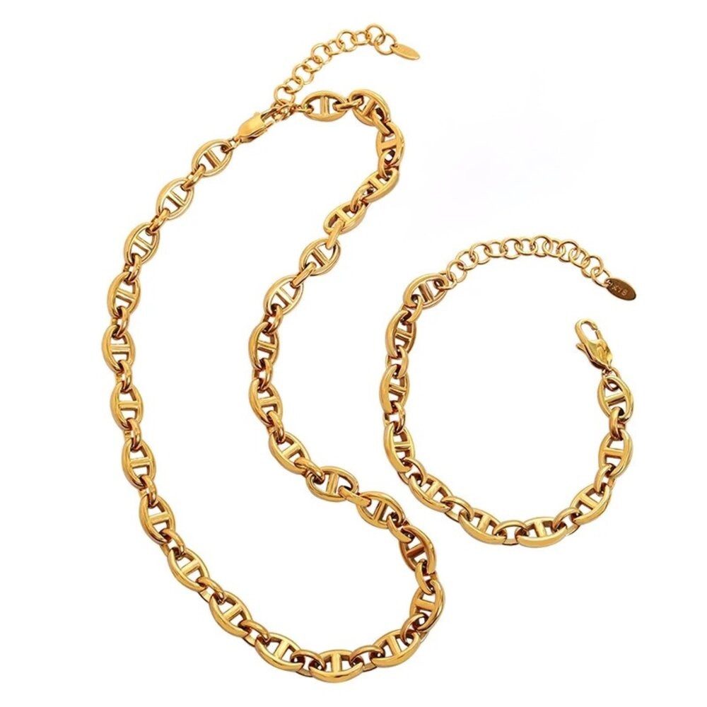 ROUGEMONT Schmuckset Modernes Damen Schmuckset Trend Halskette und Armband 18K Gold, Wasserfest