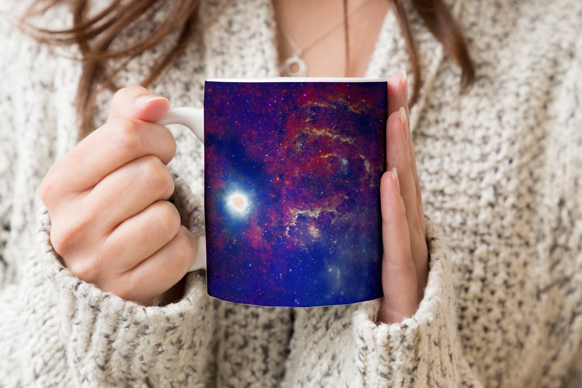 - Becher, Teetasse, Sterne Rot, - MuchoWow Teetasse, Kaffeetassen, Keramik, Galaxie Tasse Geschenk