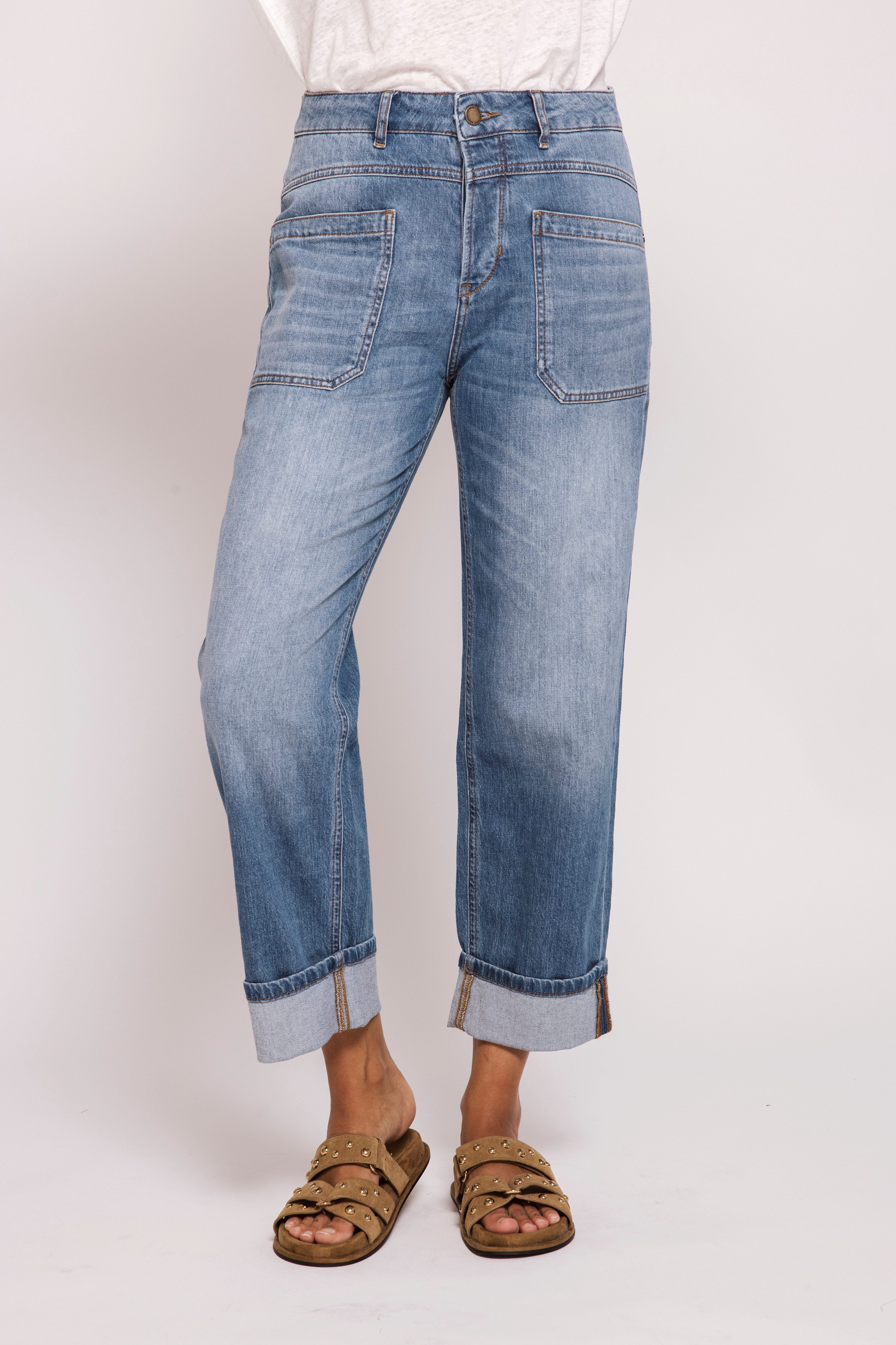 Zhrill Weite Jeans ZHKARLI Jeans wide leg 3/4-Länge mit Aufschlag