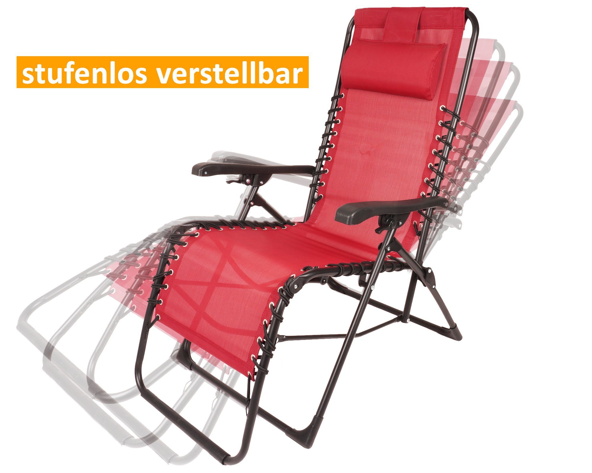 UV- witterungsbeständig, Multifunktionsliege Sonnenliege rot Lehne Relaxliege 1 Ergolex bis und ONDIS24 verstellbare 110kg, Gartenliege St.,