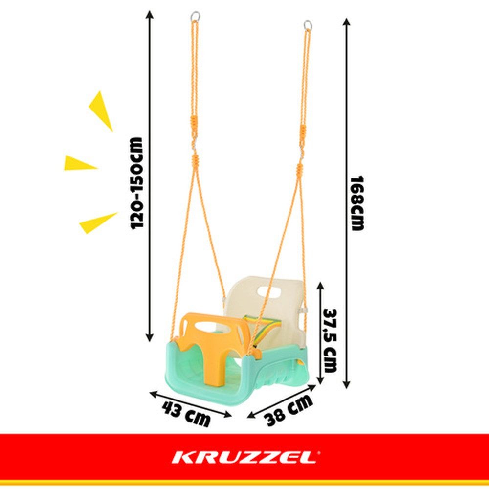 KRUZZEL Babyschaukelsitz Kinderschaukel 3-in-1 Gartenschaukel (Spar-Set, 1-tlg), Rückenlehne, Sicherheitsbügel und Gurt sorgen für stabilen Halt