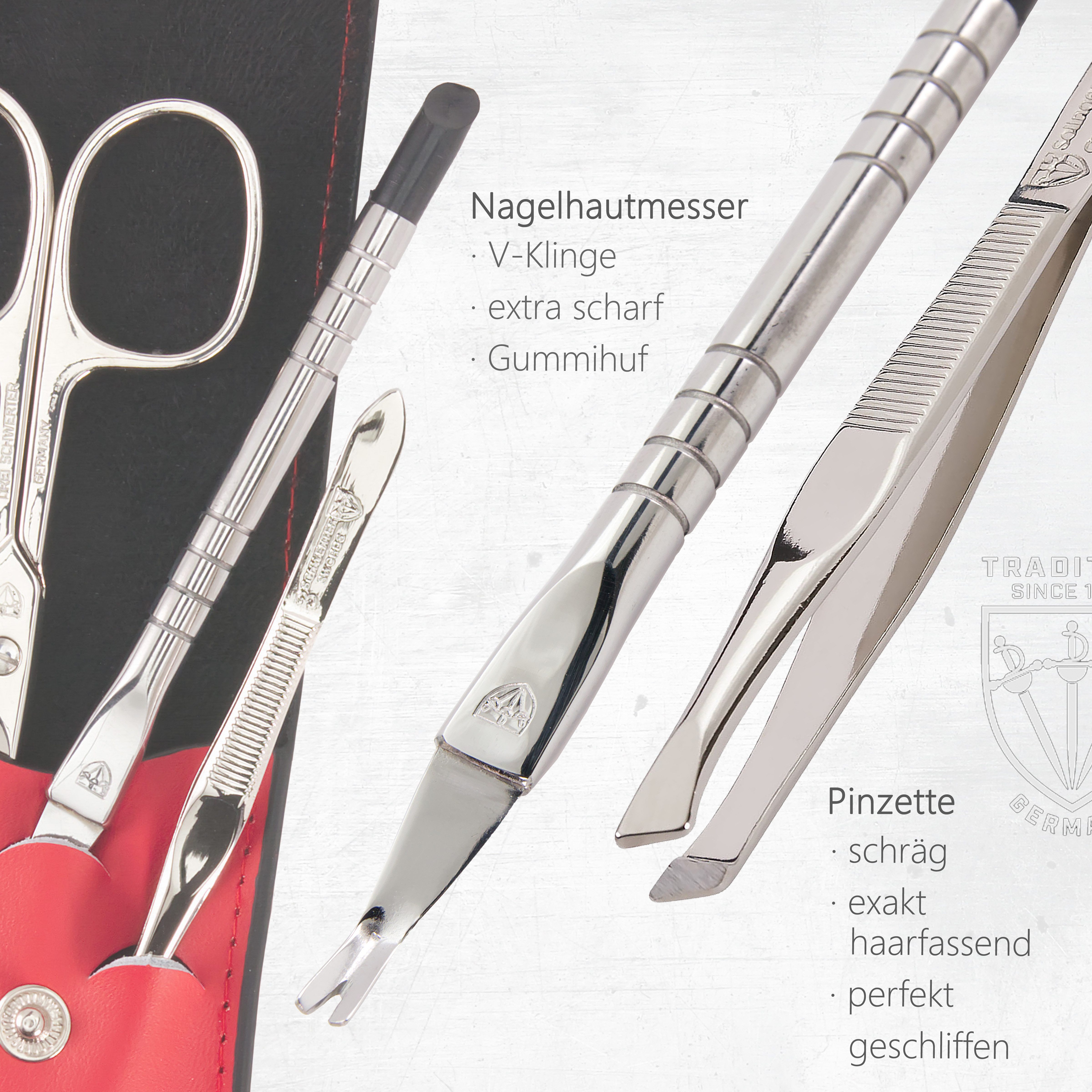 3 SCHWERTER Maniküre-Etui Nagelpflege, Maniküre Set "Paris" mit Echtleder-Etui, 4 tlg., hochwertiges Nagelset für alle Nageltypen, Made in Germany