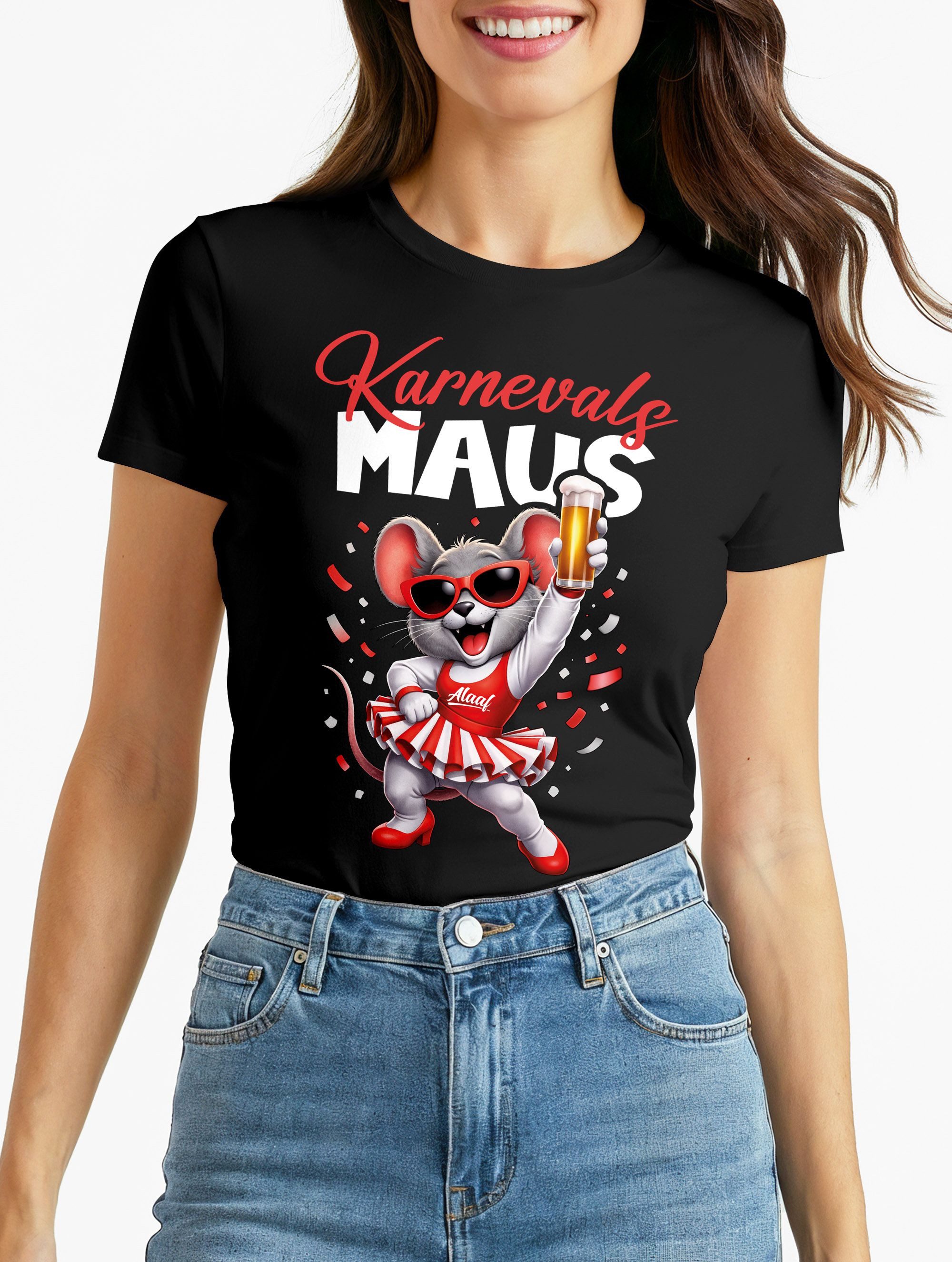 Print-Shirt Damen T-Shirt Fasching Karneval Ersatz Verkleidung Karnevalsmaus Last