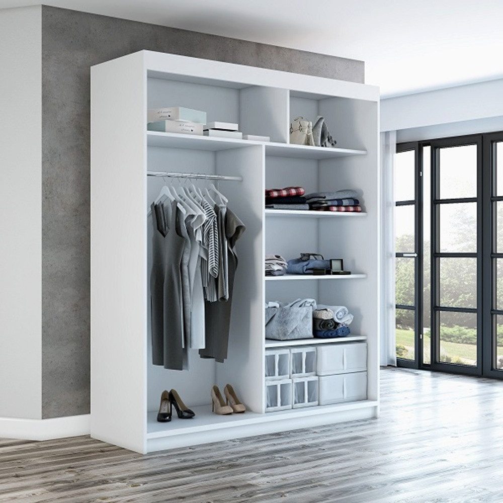 A&J MöbelLand GmbH Schiebetürenschrank MITT 2-türig Schrank mit Spiegel (nur für kurze Zeit! TOP ANGEBOT! Geräumiger Schrank mit viel Stauraum:6 Regalen und 1 Kleiderstange – -ideal zur Aufbewahrung von Kleidung und Accessoires. TOP PRODUKT! Farbe und Größe (120 cm, 160 cm, 180 cm) zur Auswahl -wählen Sie das ideale Modell für Ihr Schlafzimmer!, Kleiderschrank mit Regalen) Breite: 120 cm, 160 cm, 180 cm Höhe: 215 cm, Tiefe: 59,5 cm