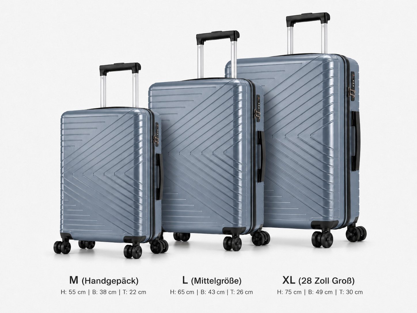 Ertex Kofferset 3er SET(M+L+XL) Hartschalenkoffer 100% PP 4xRollen TSA Trolley