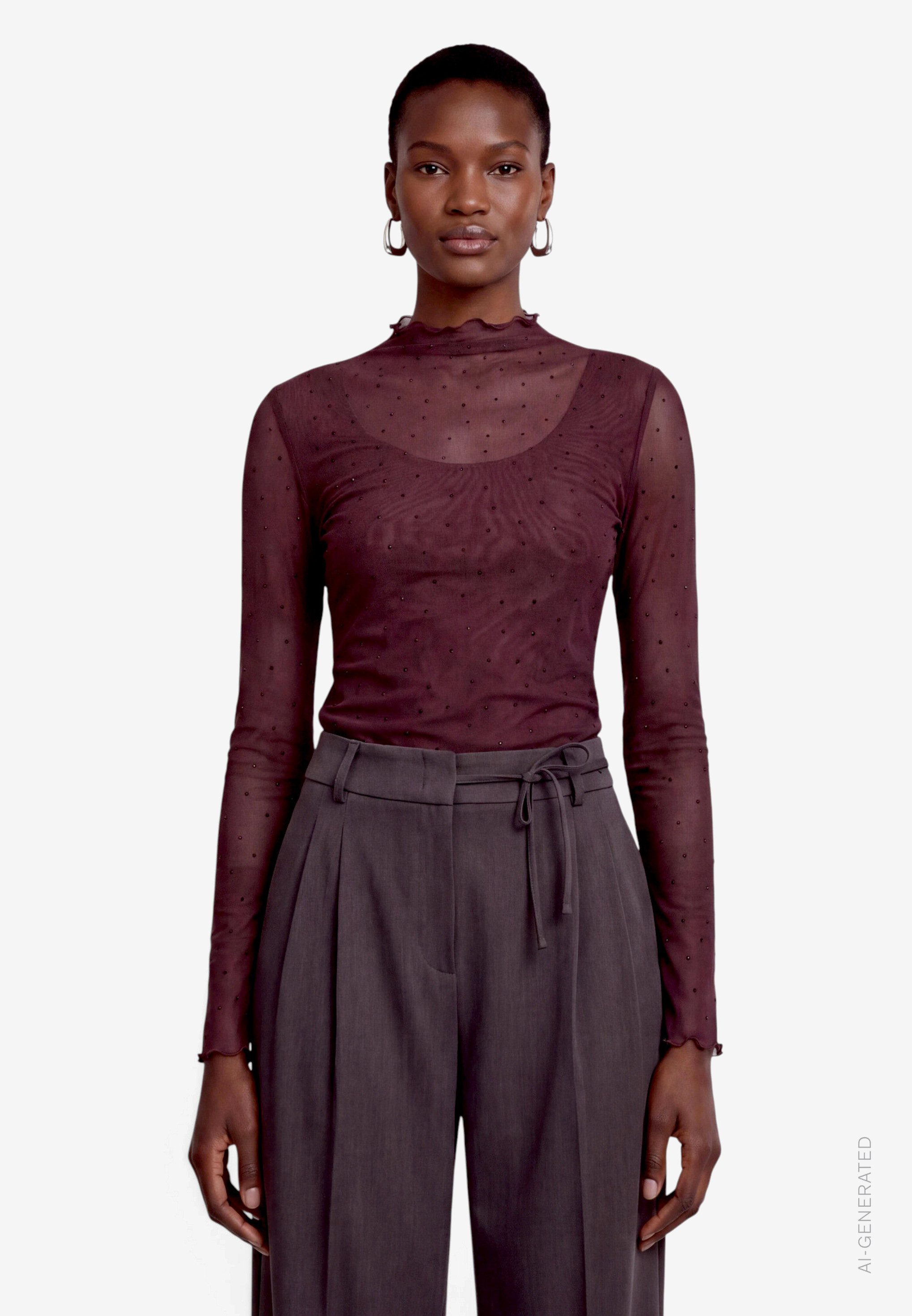 Zero Langarmshirt Mesh-Shirt mit Glitzersteinen / Transparent