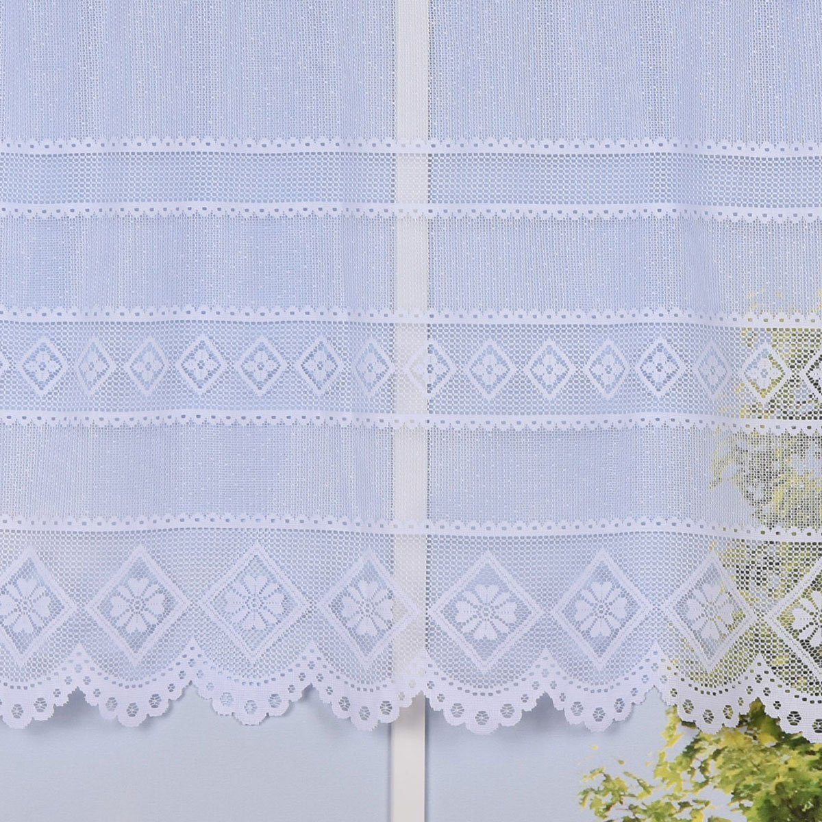 SCHÖNER LEBEN. Meterware Wirk-Stores Gardinenstoff Wirkware transparent Blumen weiß 145cm, halbtransparent, Kunstfaser