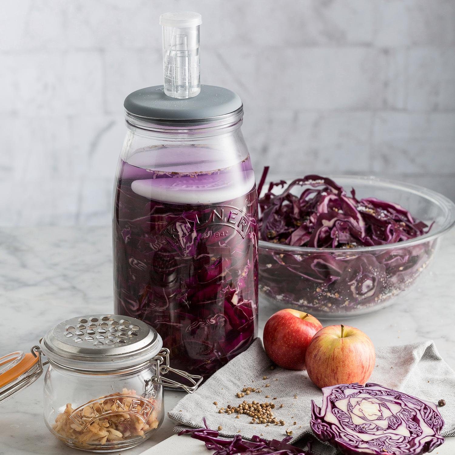 KILNER Fermentationsglas, Glas, Keramik, Silikon, (1-tlg), zum Fermentieren, 3 Liter, mit Rezeptbuch