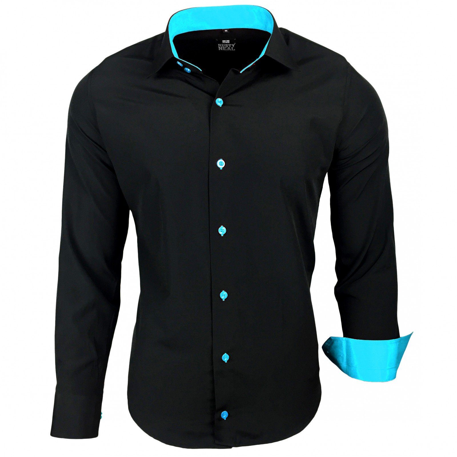 Rusty Neal Langarmhemd mit trendigem Farbkontrast, Mit farblich abgesetzter  Knopfleiste auf der Front | Hemden