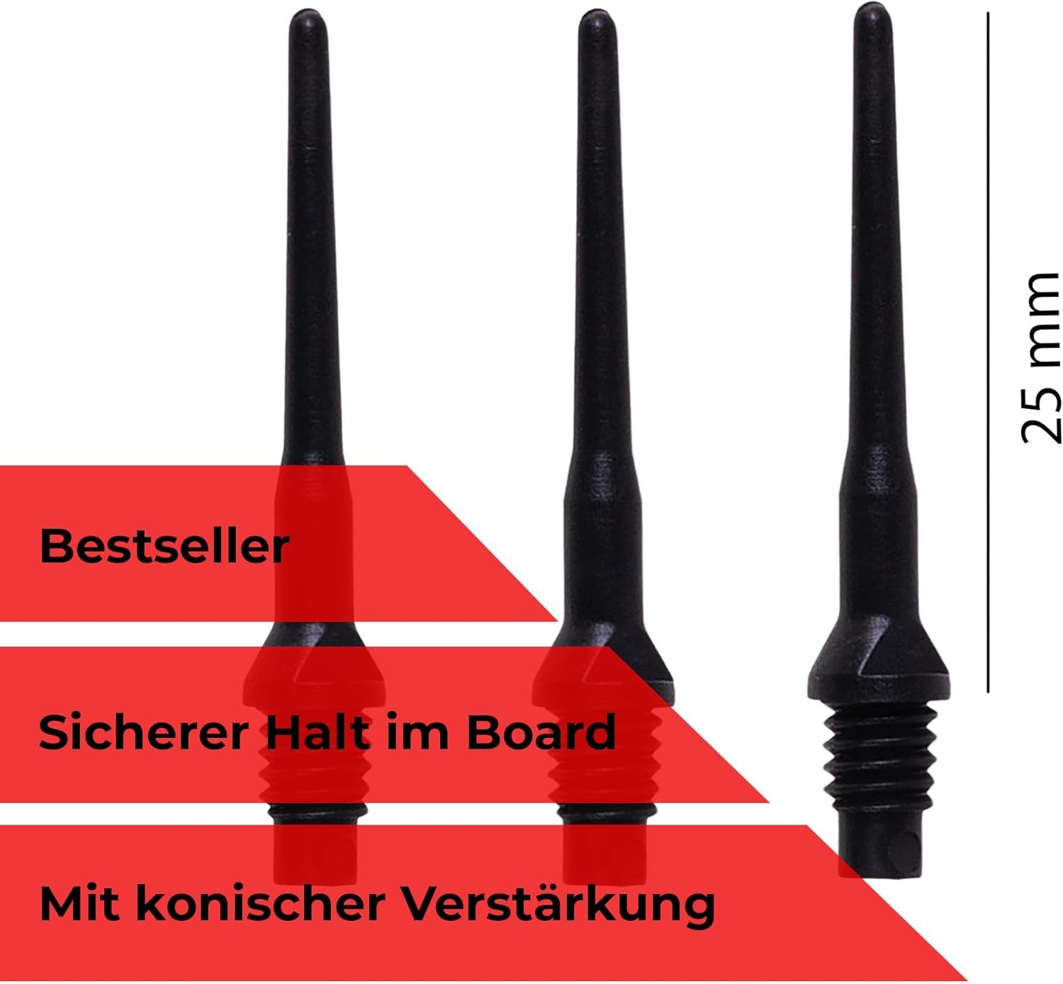Winsport Dartpfeil Karella Profi Dartspitzen Keypoint, 2BA Gewinde, 1000 Stück, schwarz – Bild 5 von 5